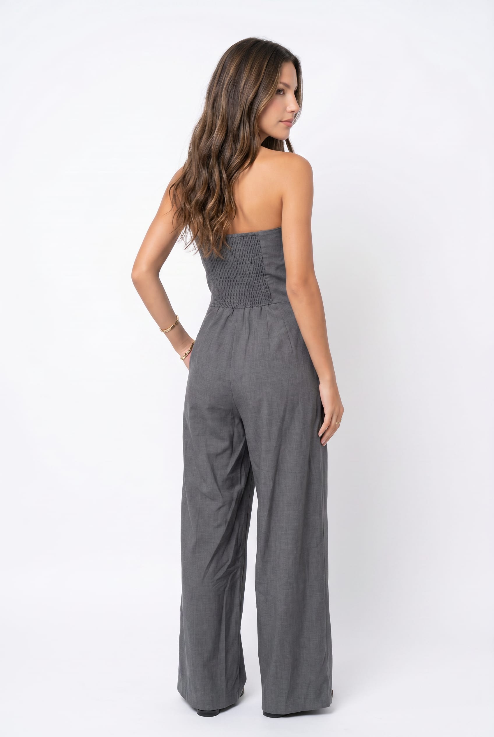 Charcoal Grey Pleated Wide-Leg Jumpsuit