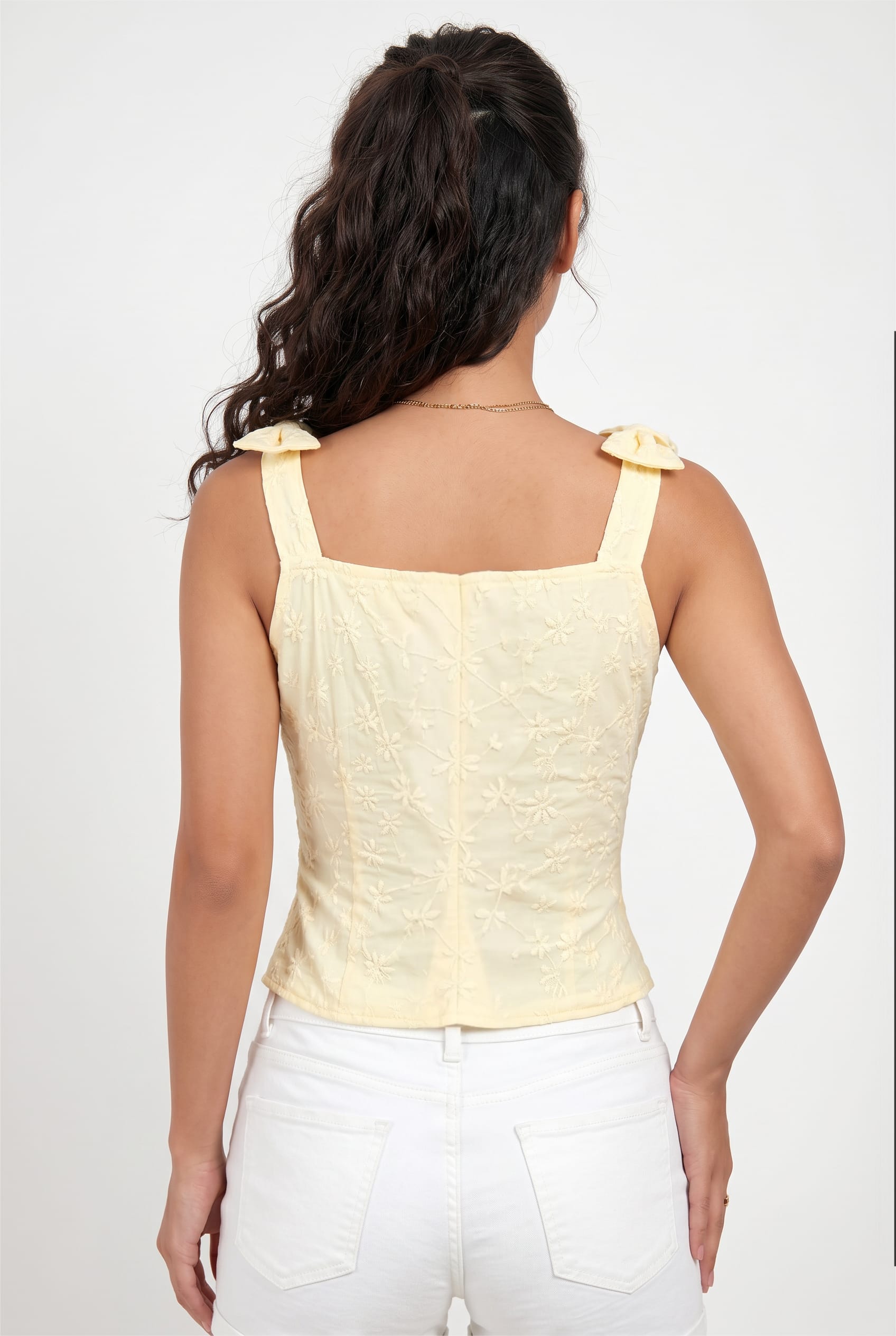 Pale Yellow Embroidered Corset Top