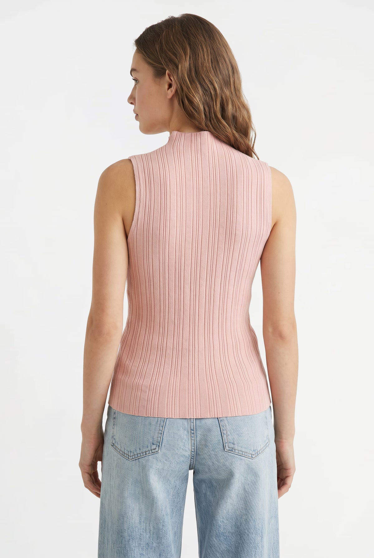 Pink Ribbed Mock Neck Top