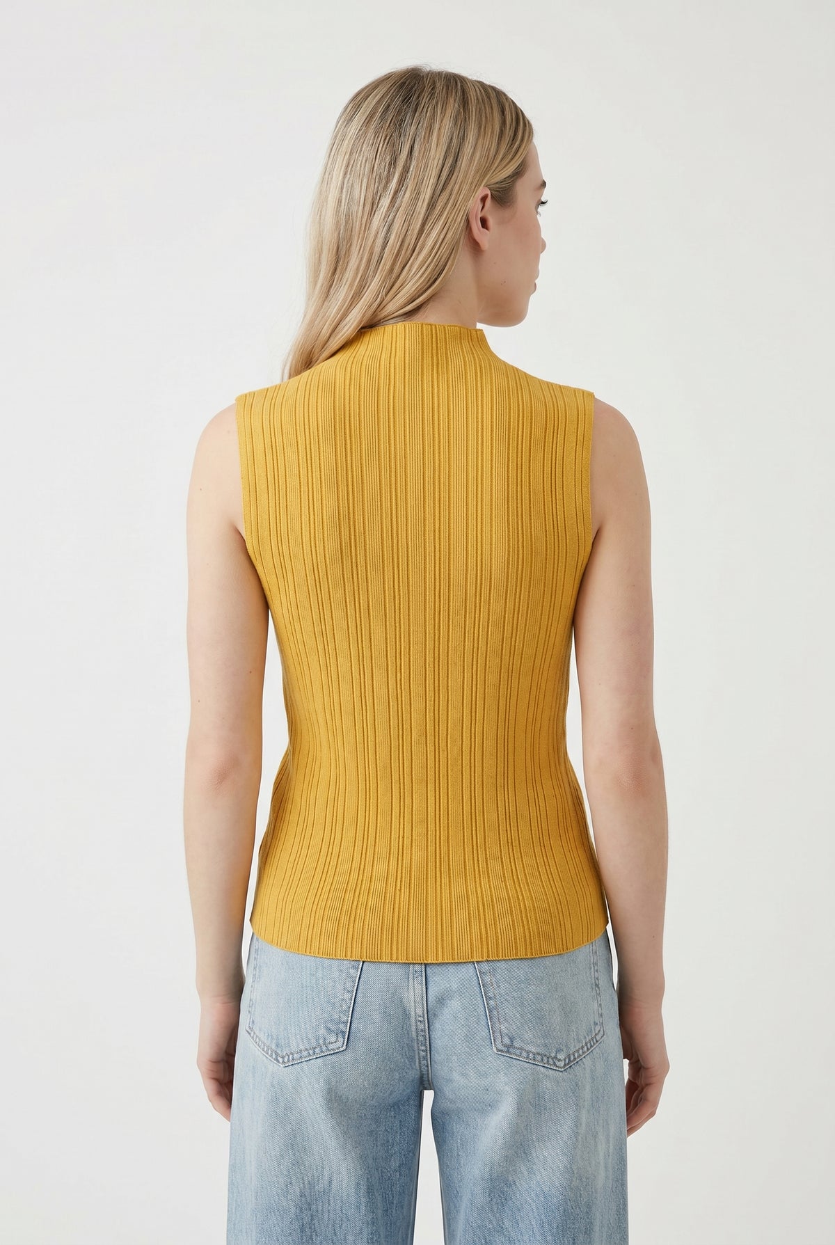 Mustard Ribbed Mock Neck Tank