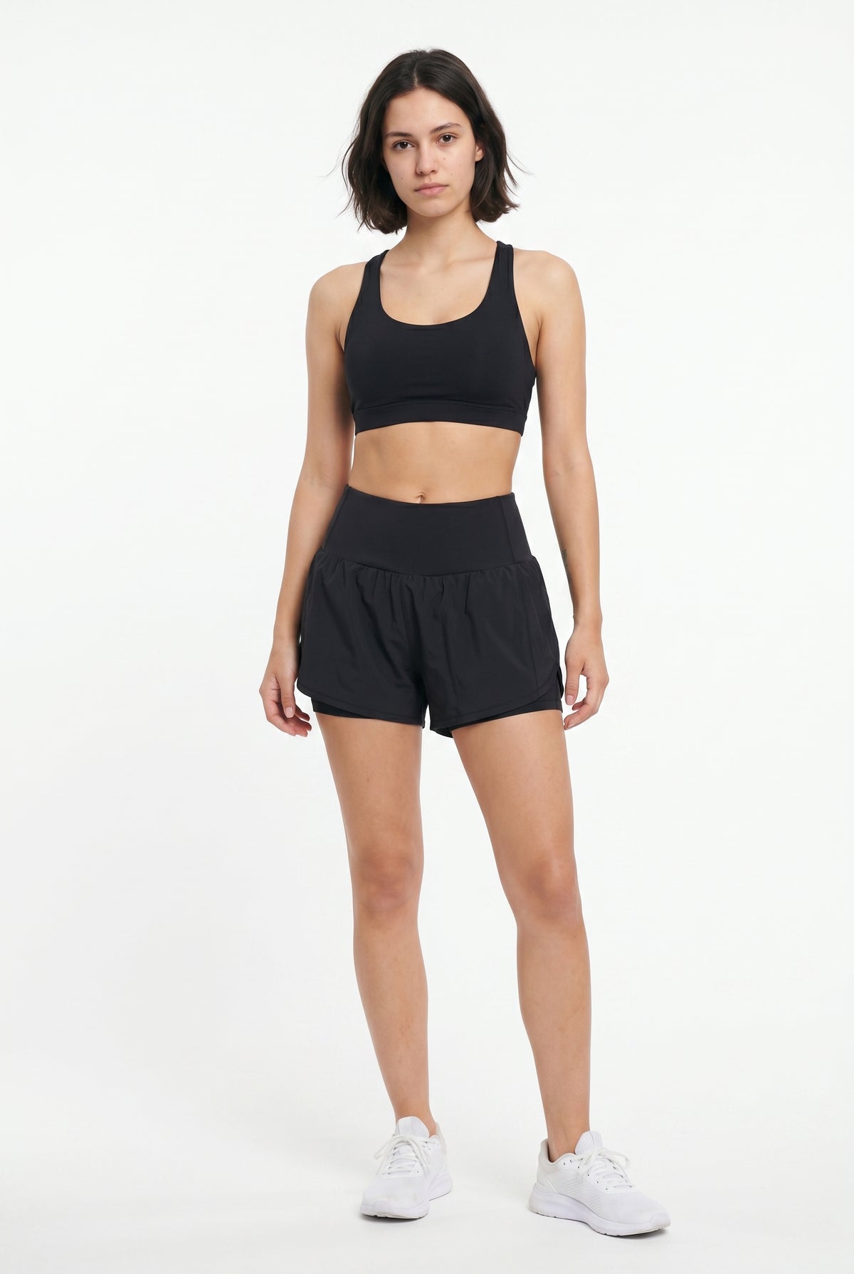 Black Athletic Double Layer Shorts
