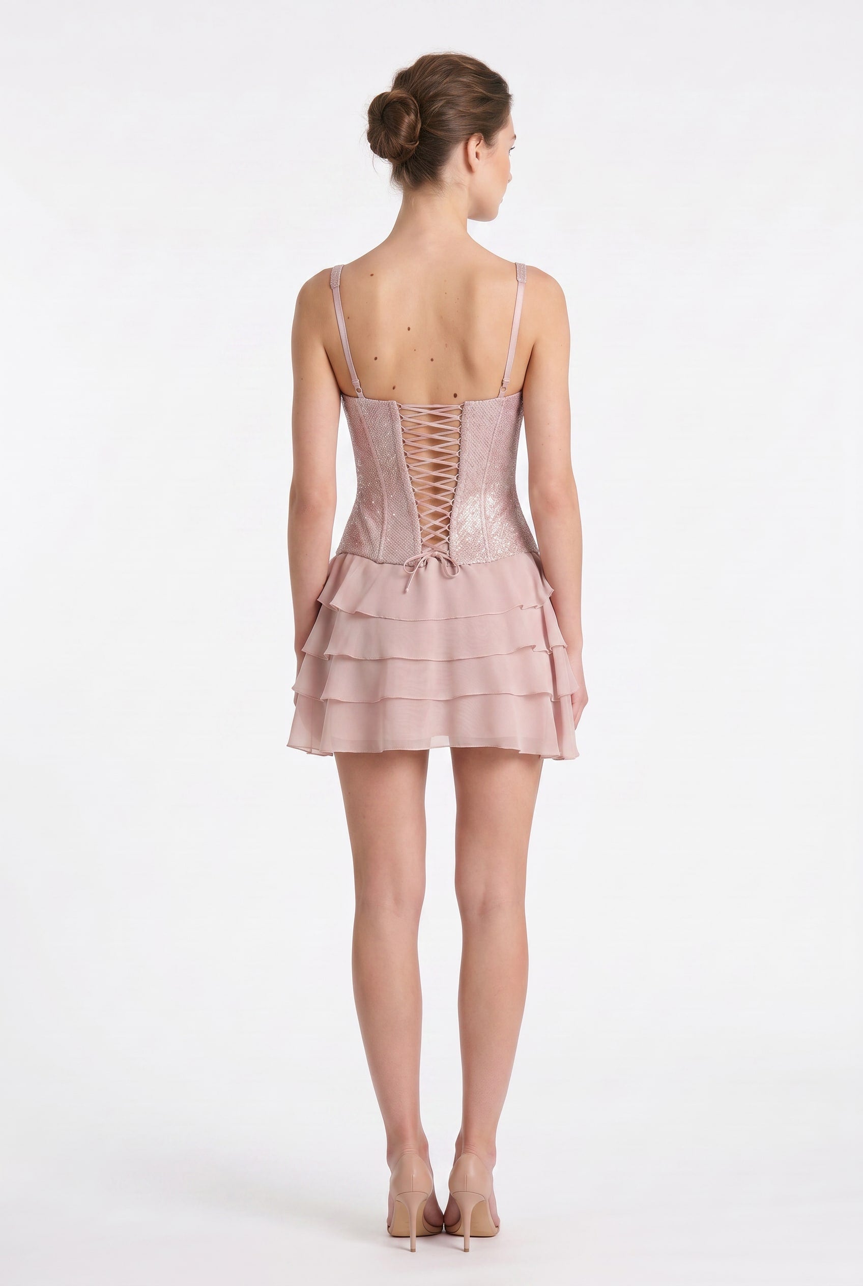 Blush Pink Sequin Corset Mini Dress