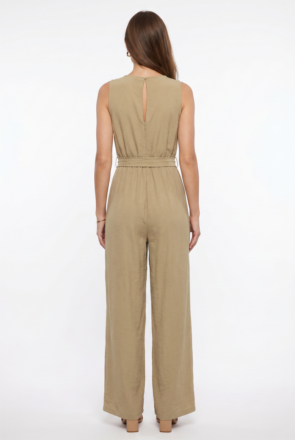 Beige Wide Leg Wrap Jumpsuit