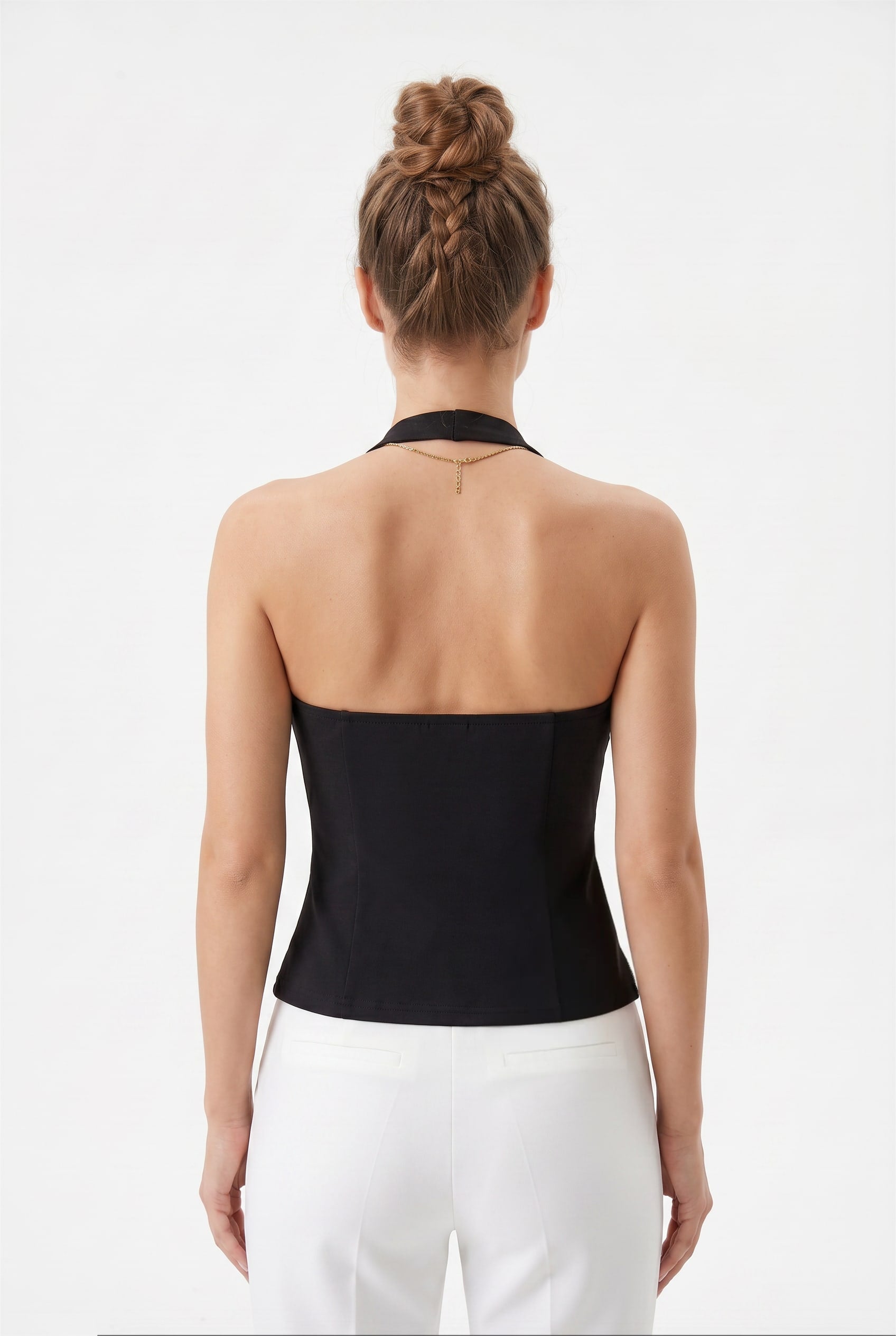 Black Houndstooth Halter Corset Top