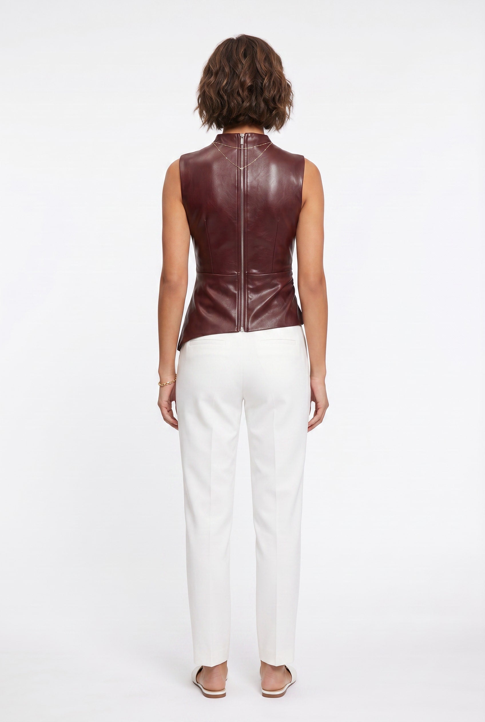 Burgundy Faux Leather Mock Neck Top