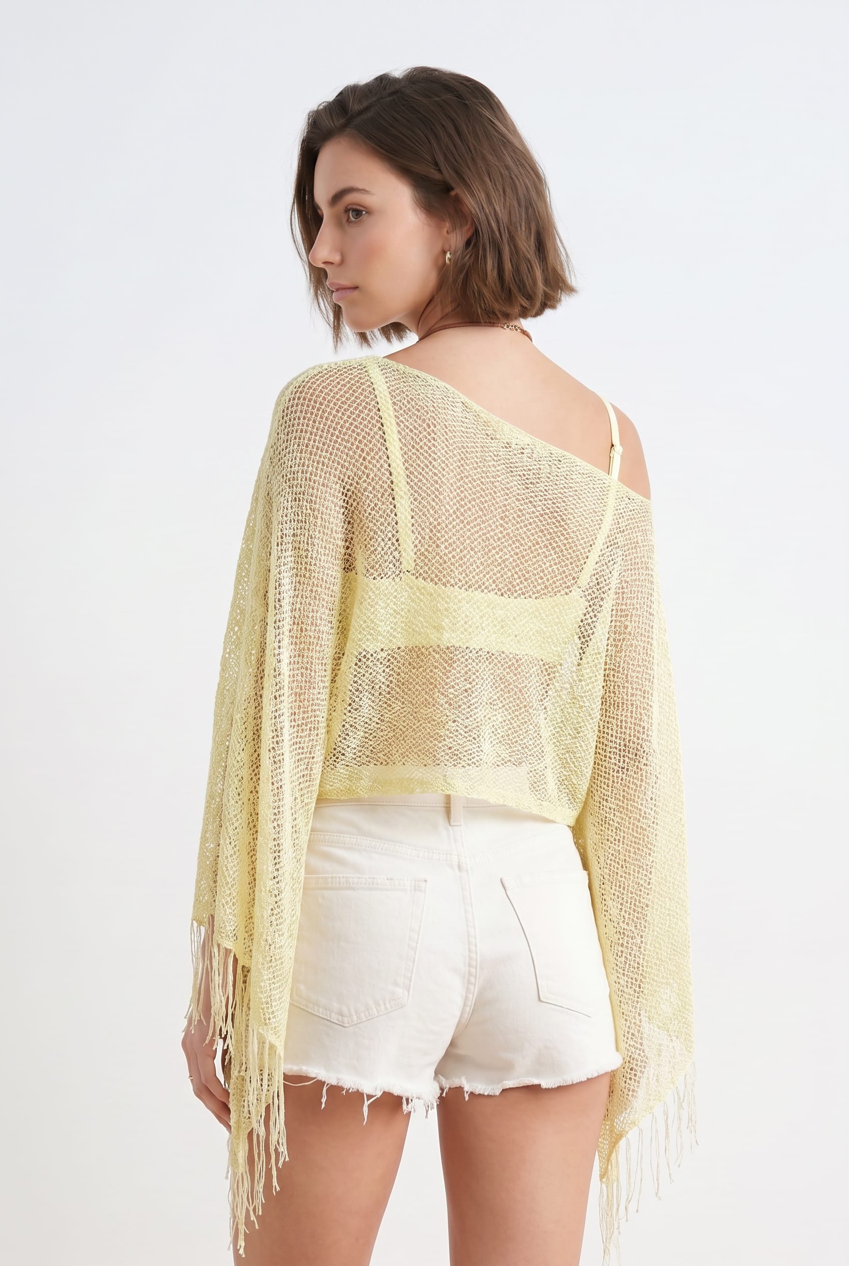 Pale Yellow Sheer Knit Fringe Top