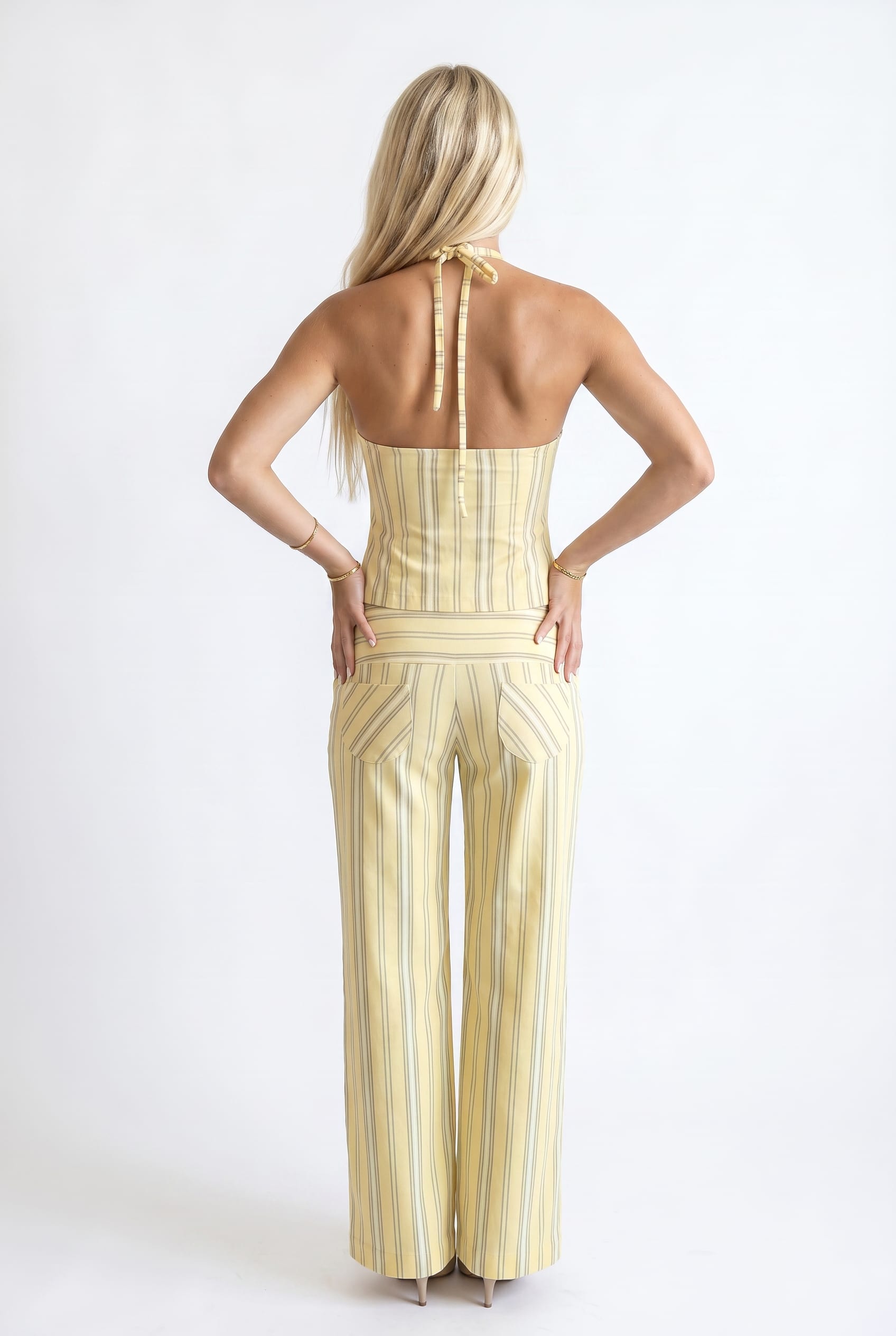 Yellow Striped Corset Top Wide-Leg Set