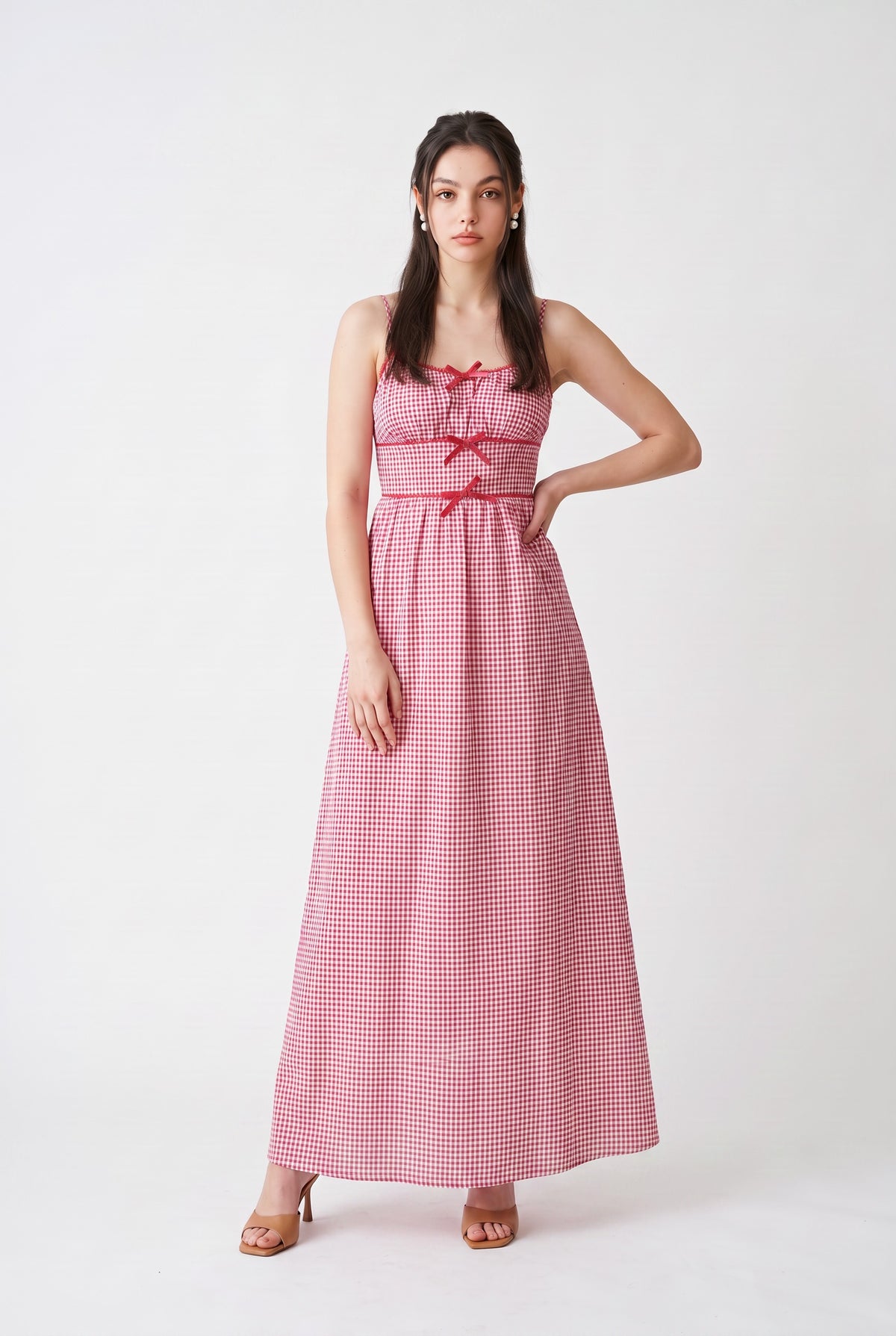 Red Gingham Bow Maxi Dress
