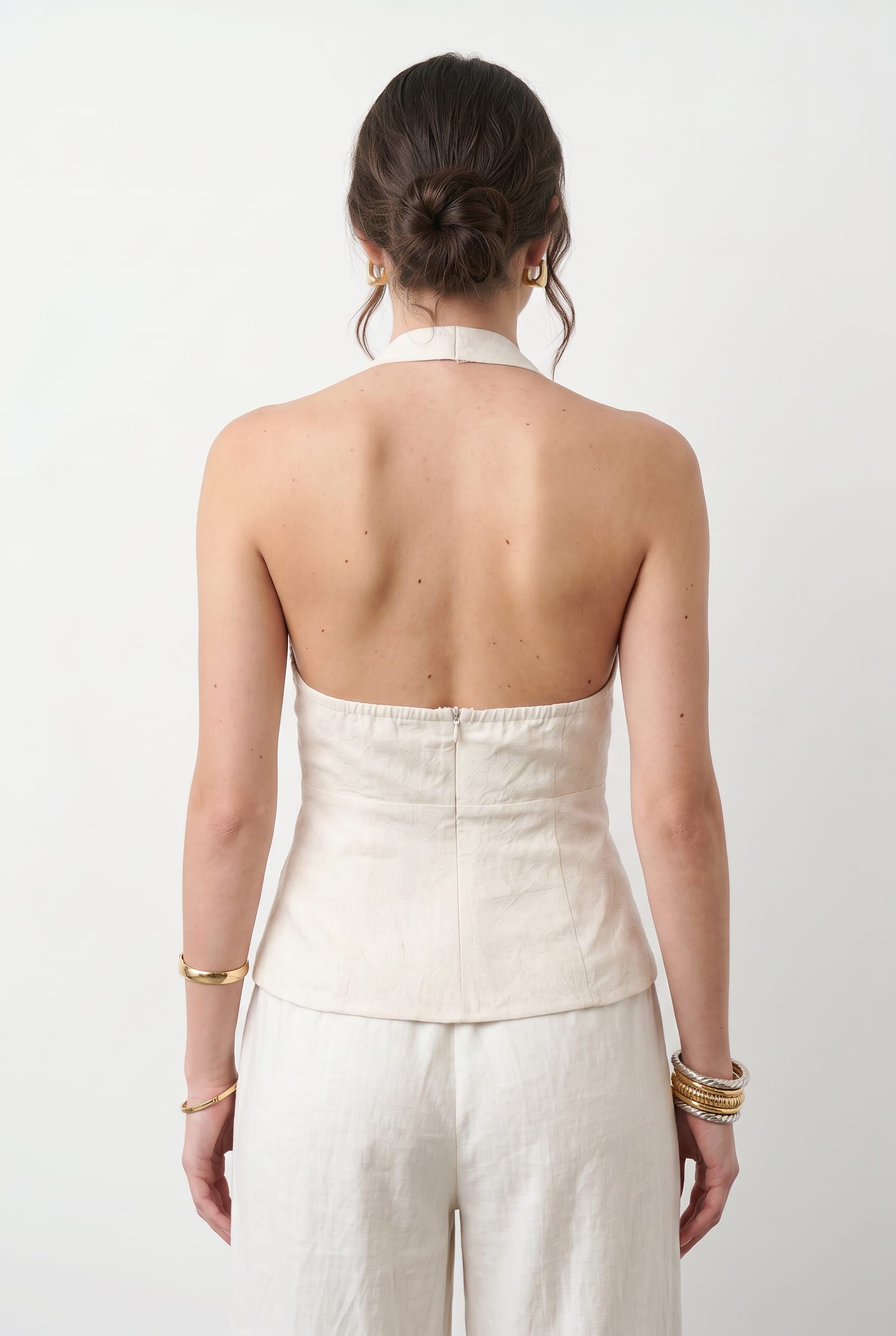 Ivory Halter Neck Ruched Top