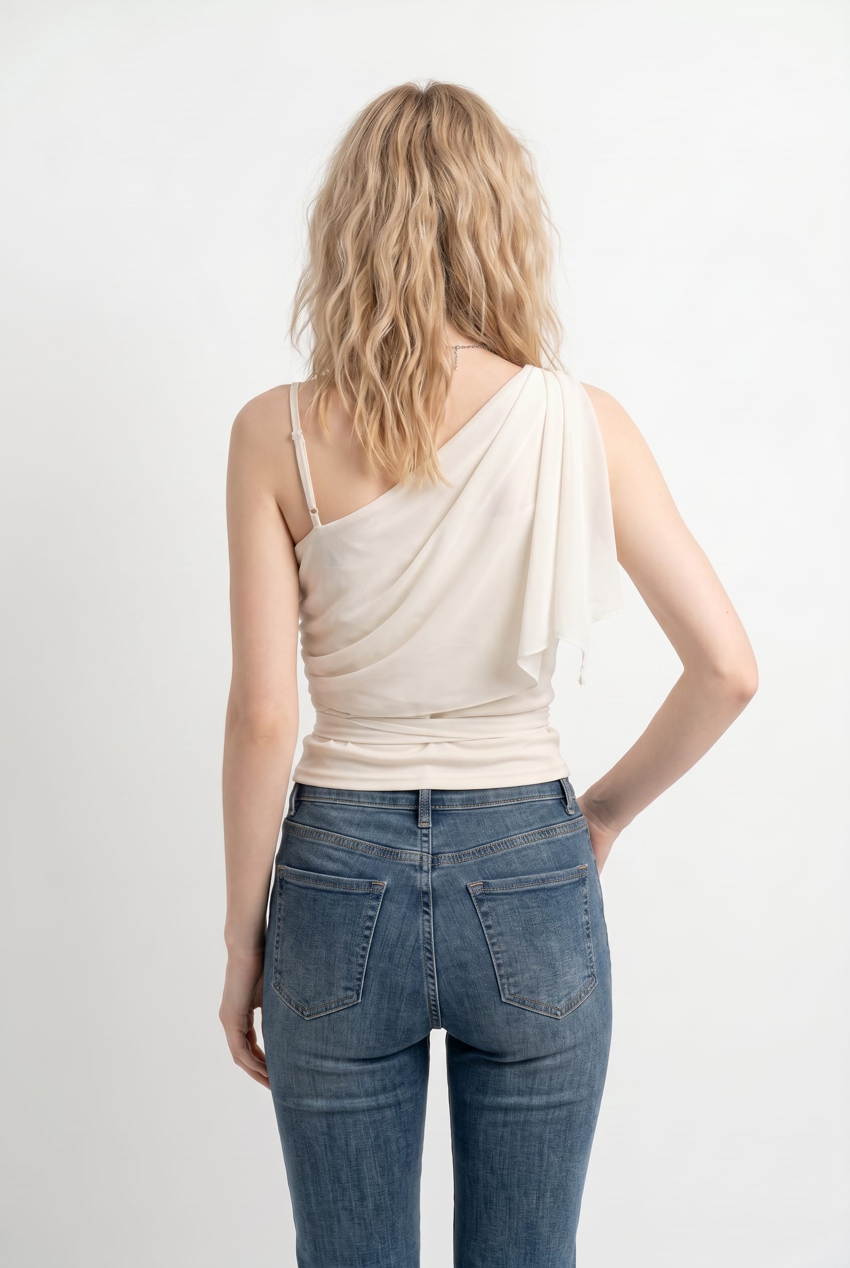 Ivory Asymmetric Wrap Top with Tie