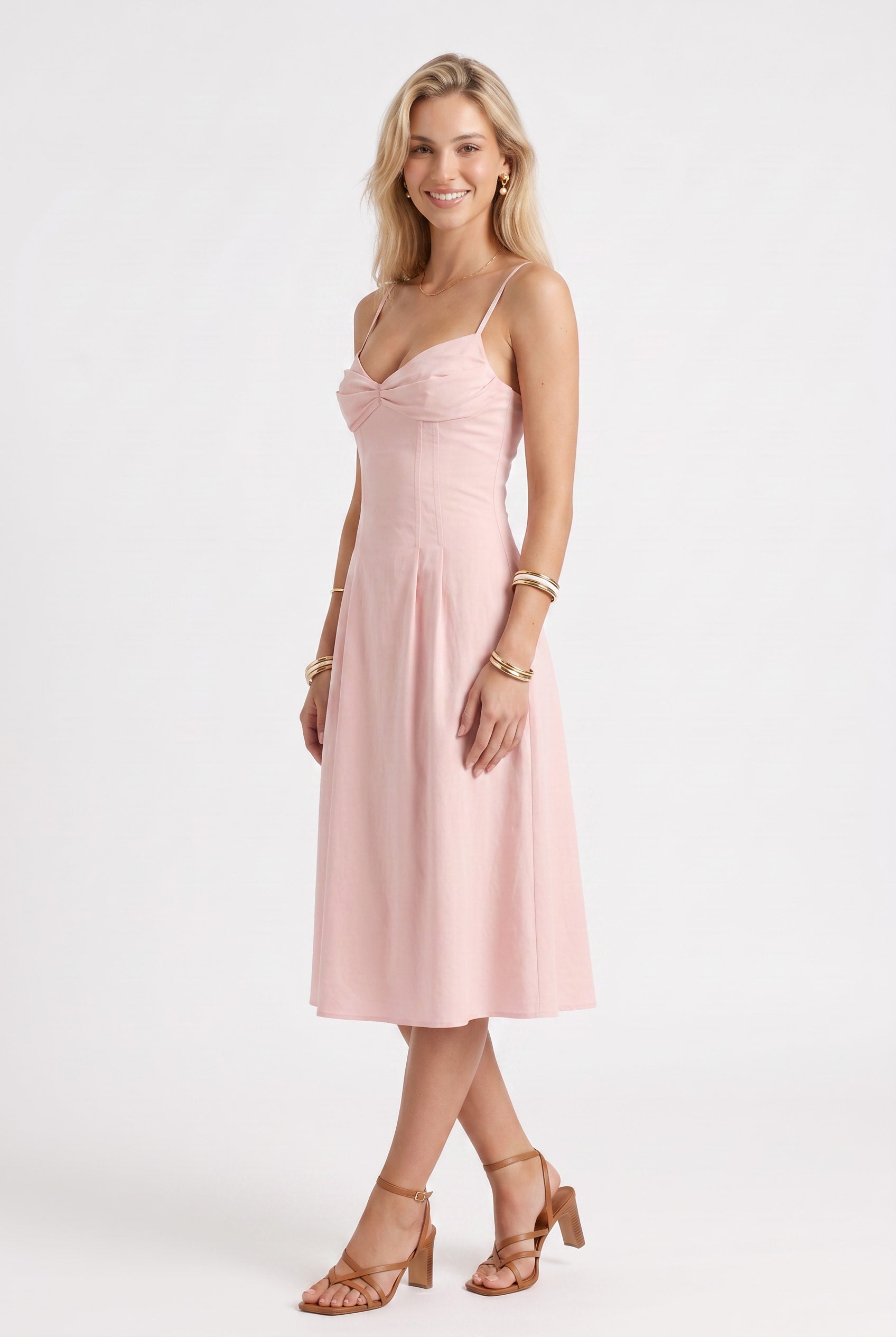 Blush Pink Sweetheart Midi Dress