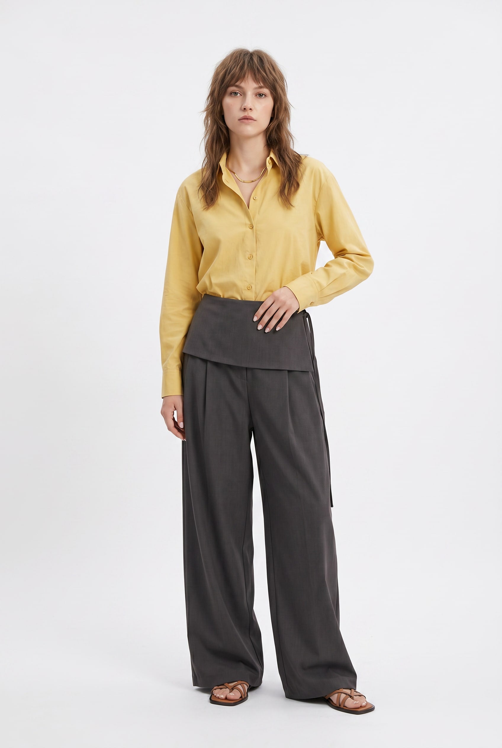 Charcoal Grey Wide Leg Tailored Trousers