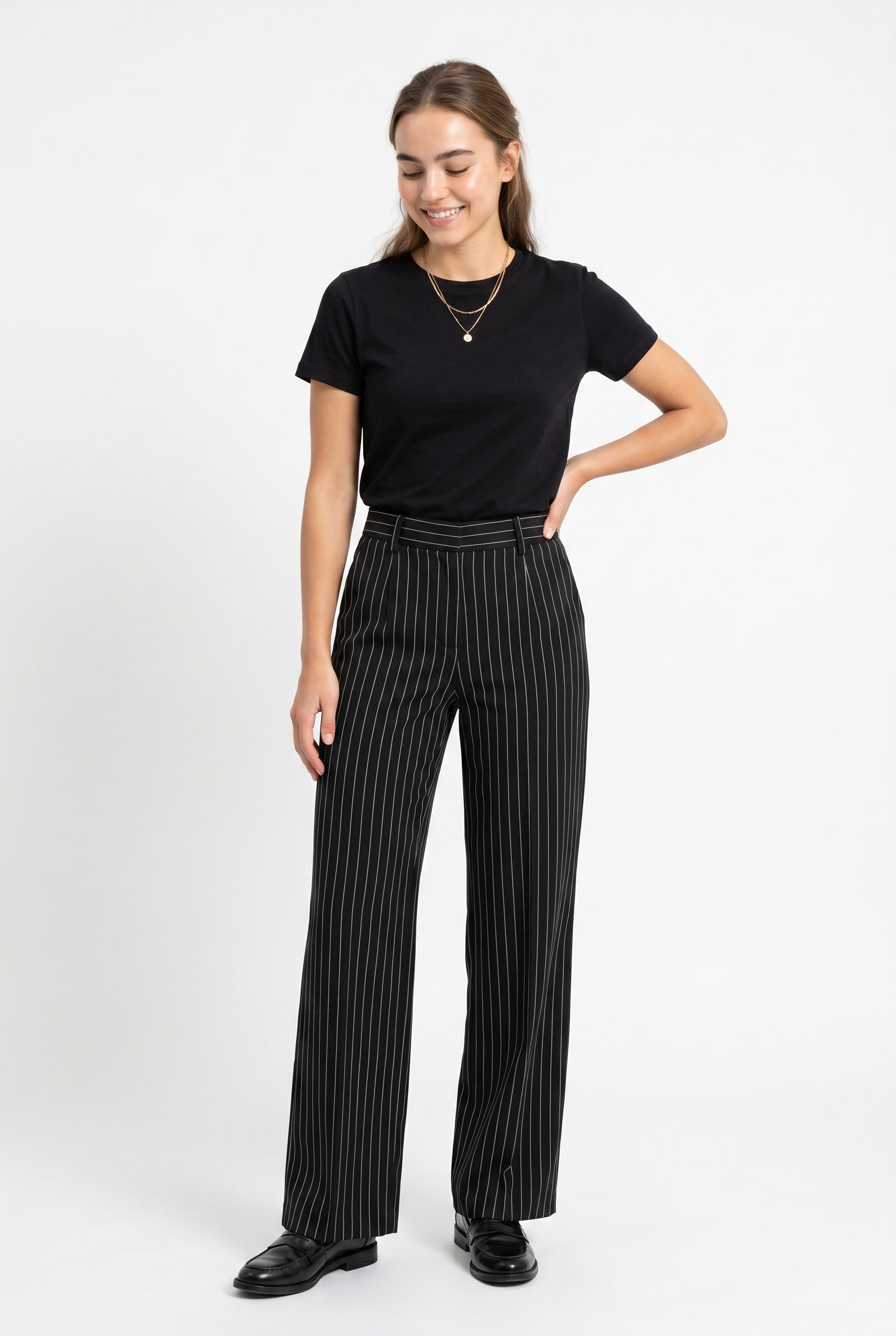 Black Pinstripe Wide Leg Tailored Trousers