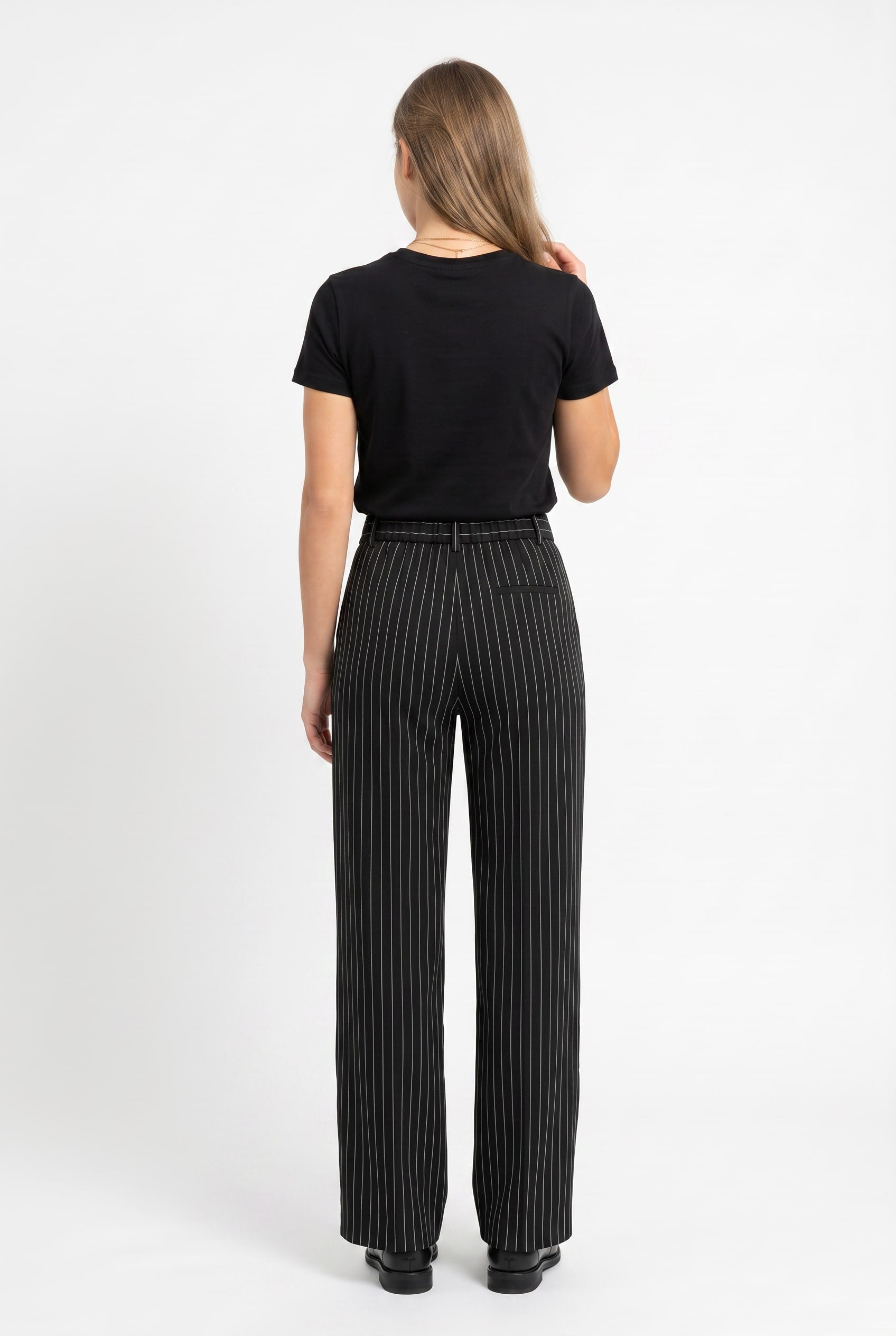 Black Pinstripe Wide Leg Tailored Trousers