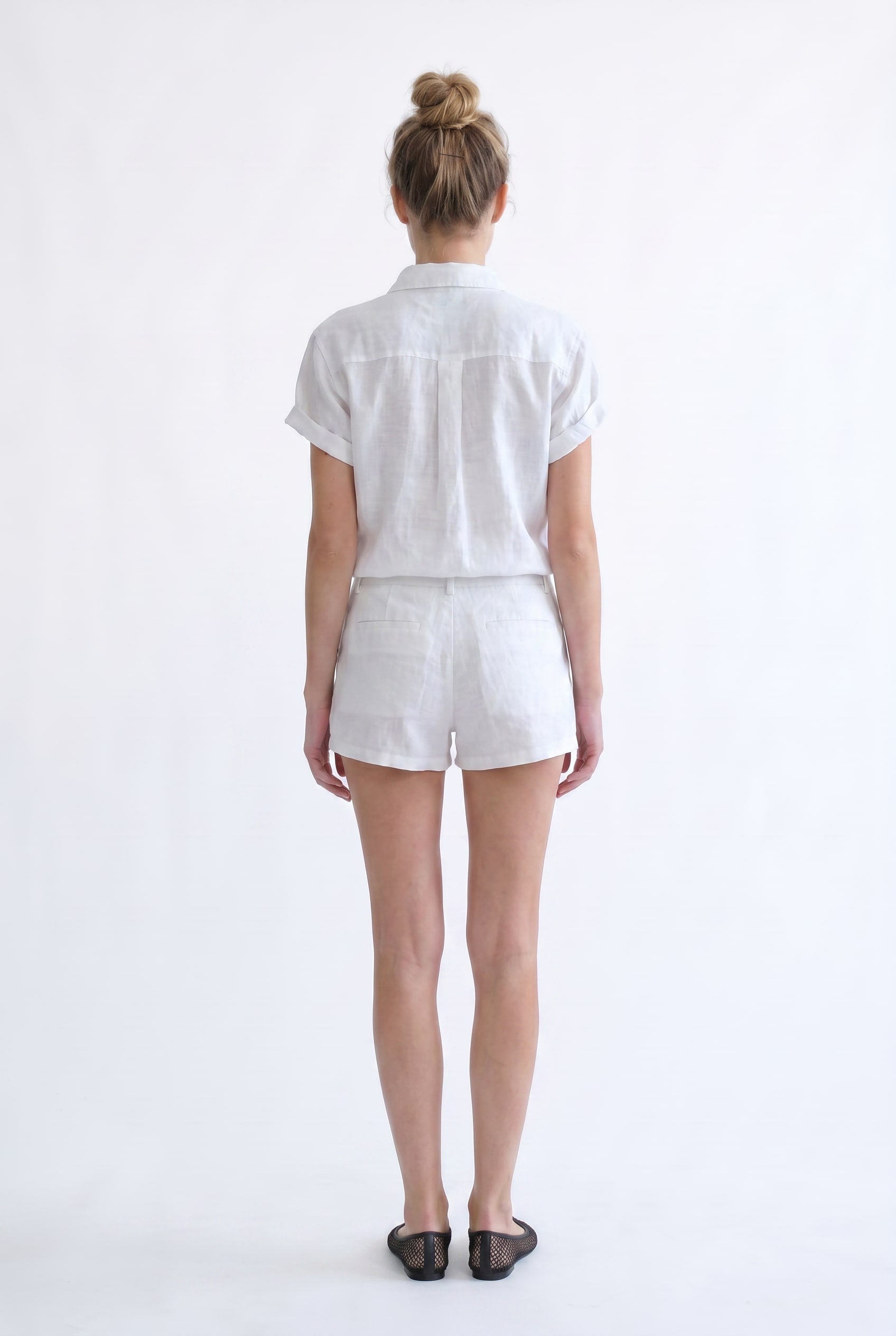 White Linen Short Sleeve Relaxed Shirt
