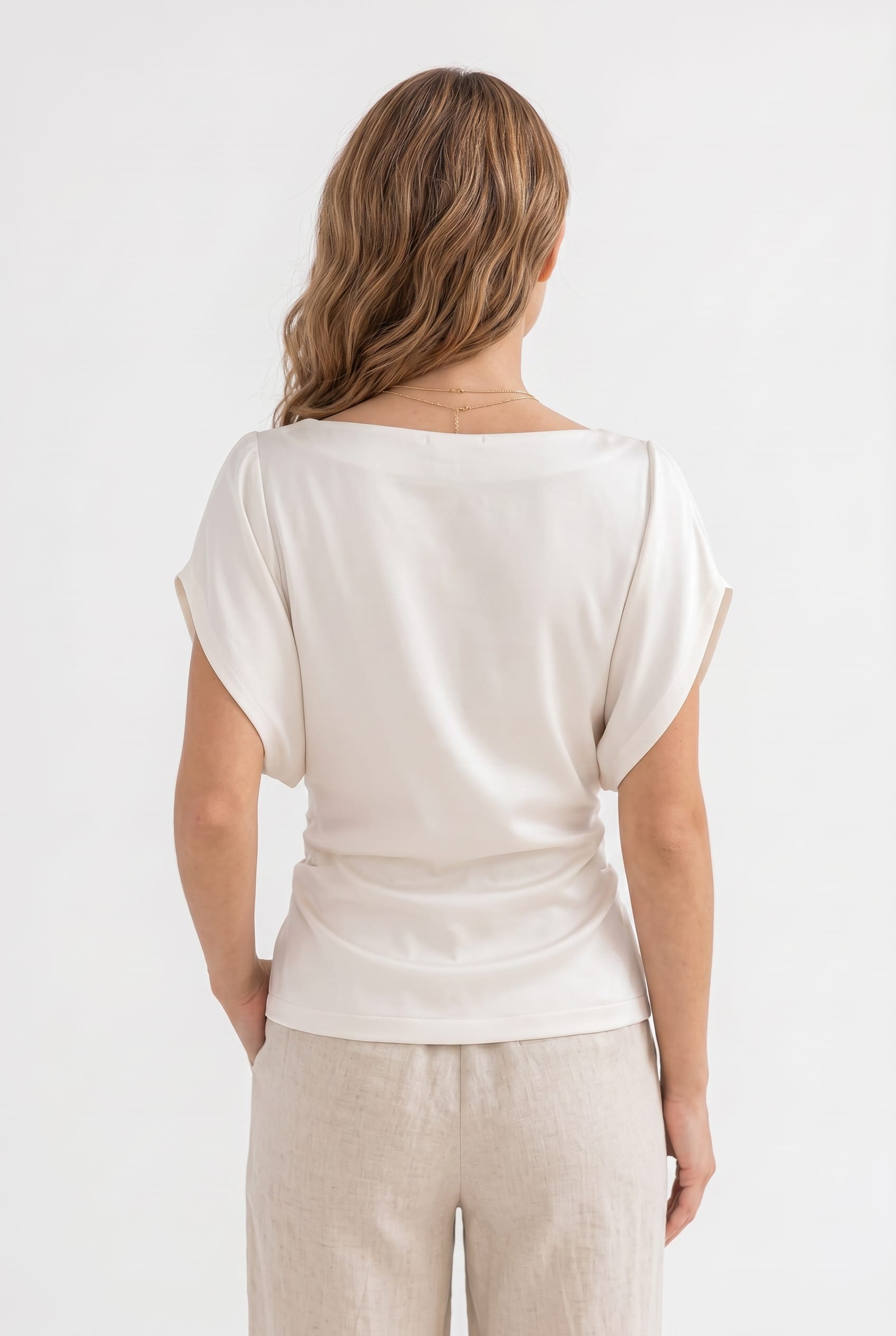 Ivory Draped Cowl Neck Blouse