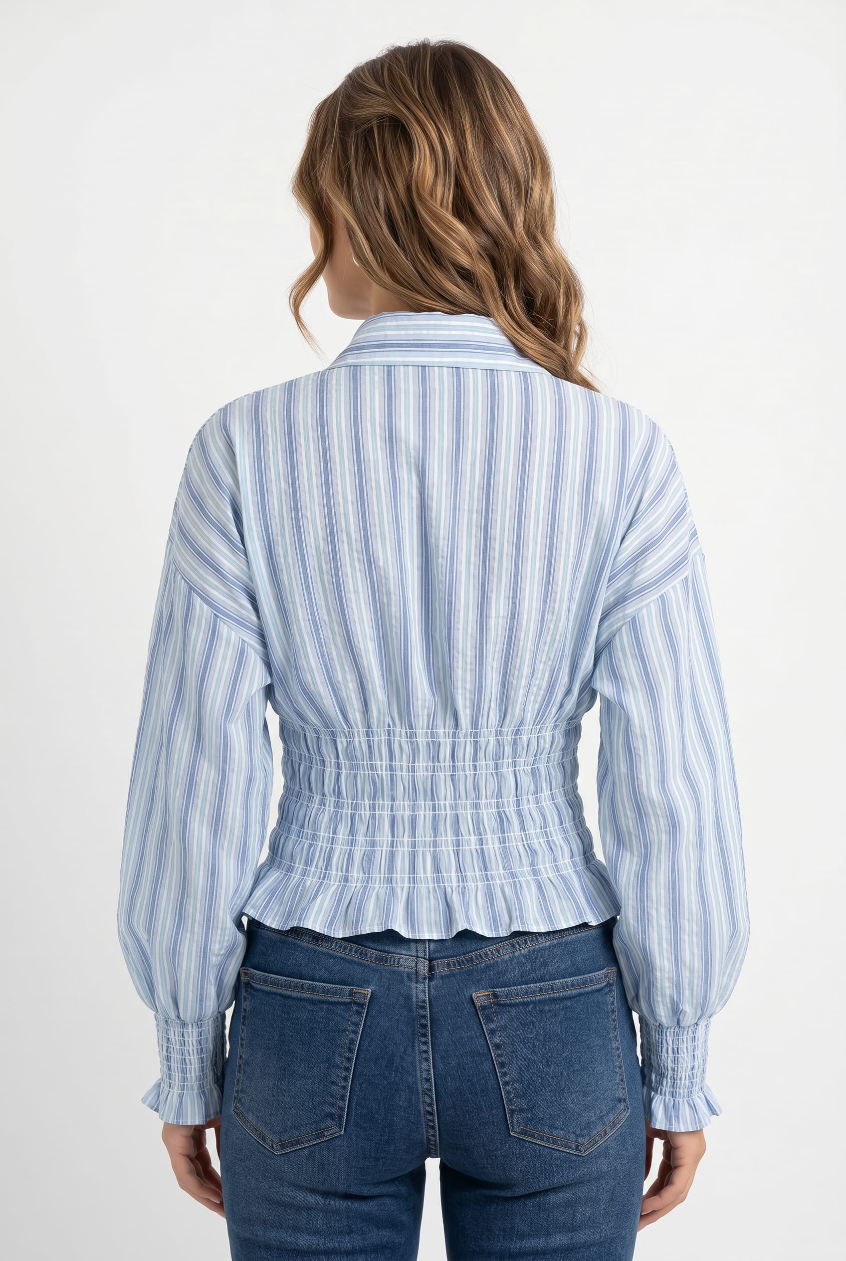 Blue Striped Smocked Waist Shirt