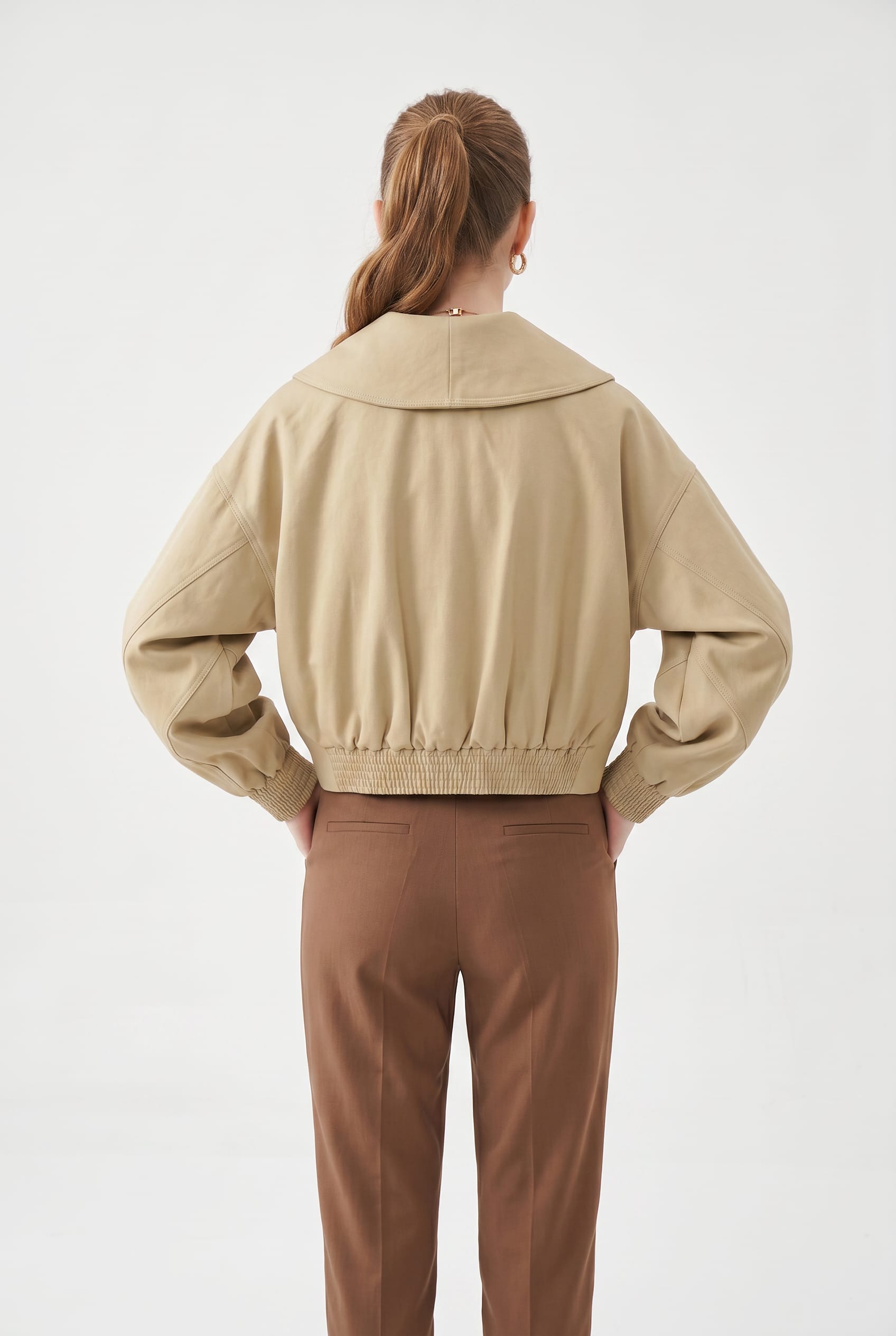Beige Belted Shawl Collar Cropped Jacket
