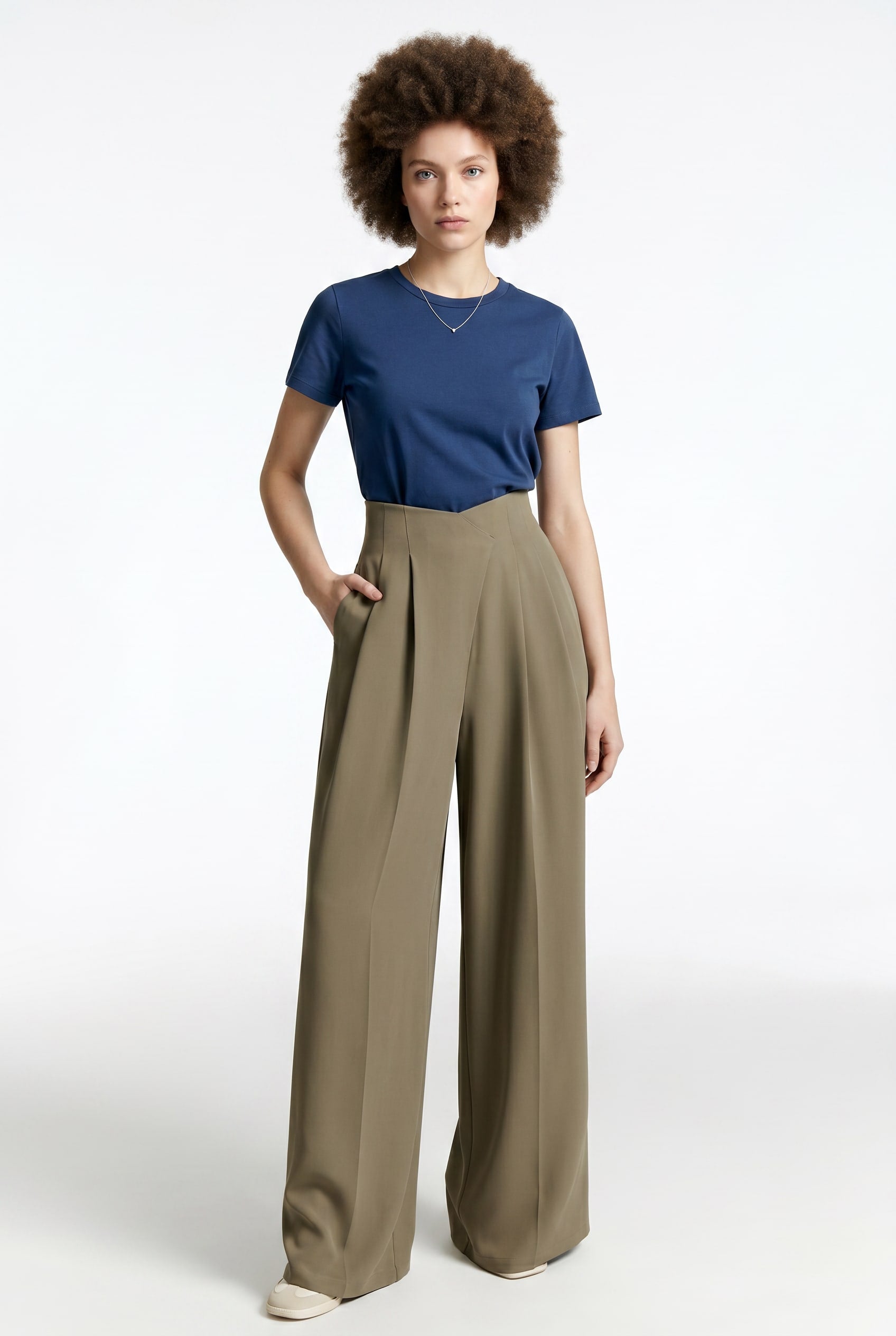 Sage Green Pleated Wide Leg Trousers