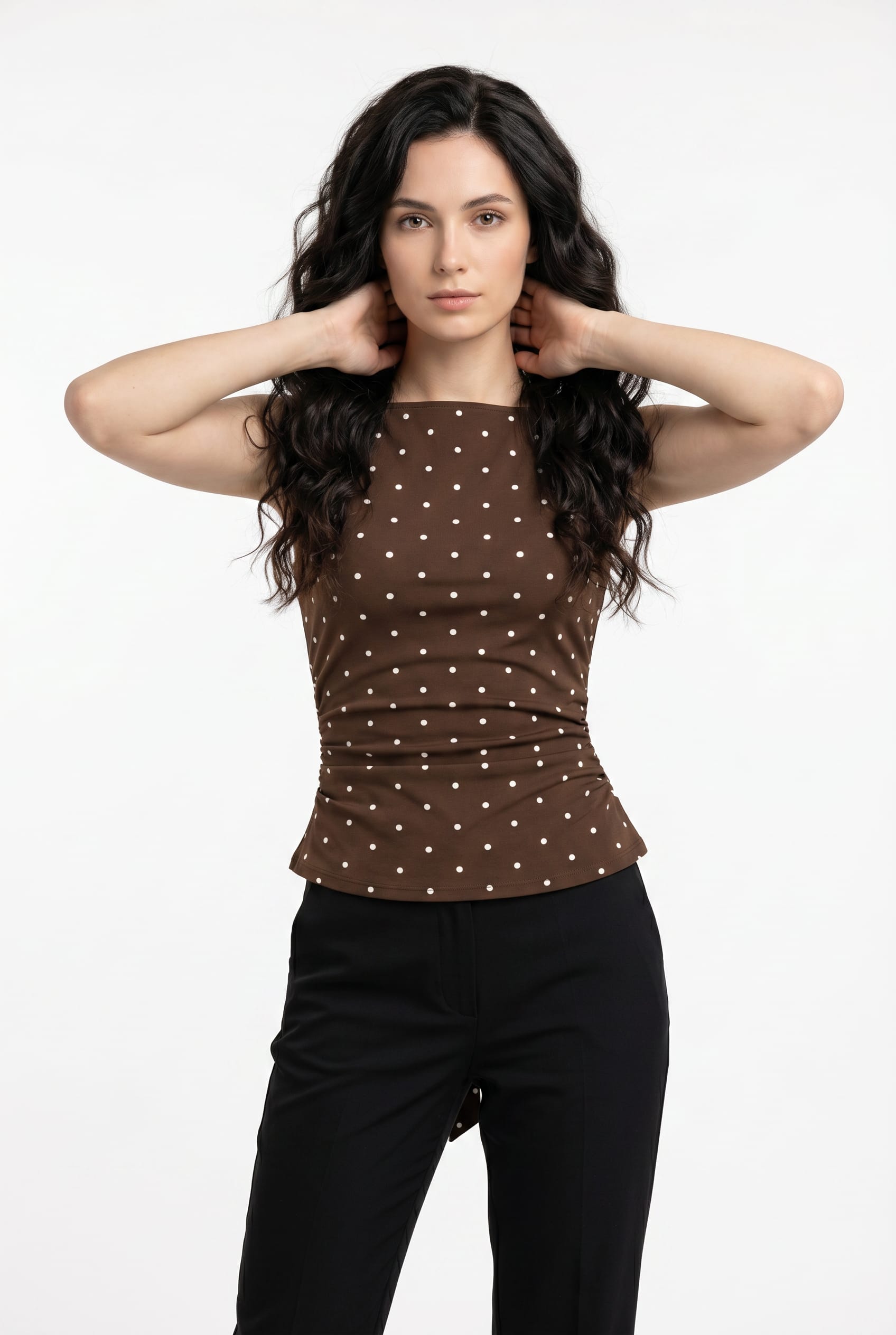 Brown Polka Dot Peplum Top
