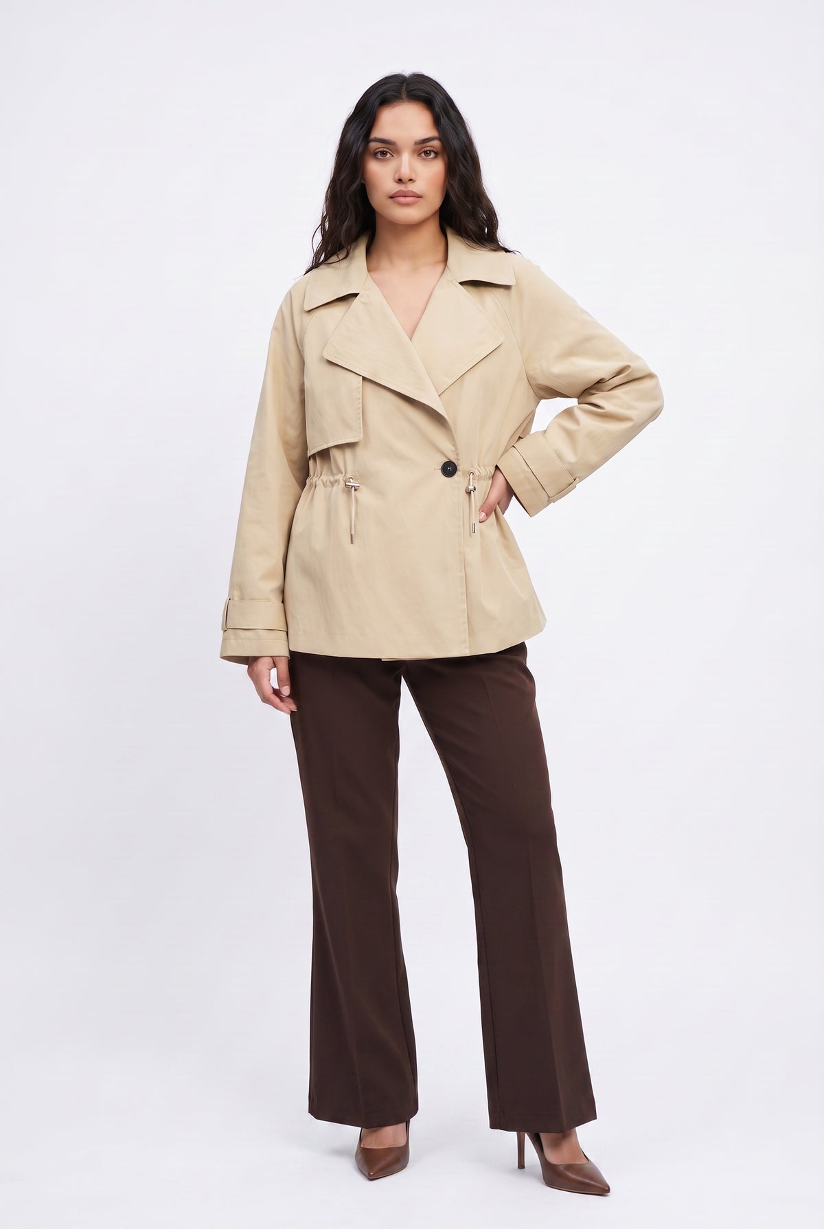 Beige Short Structured Trench Jacket