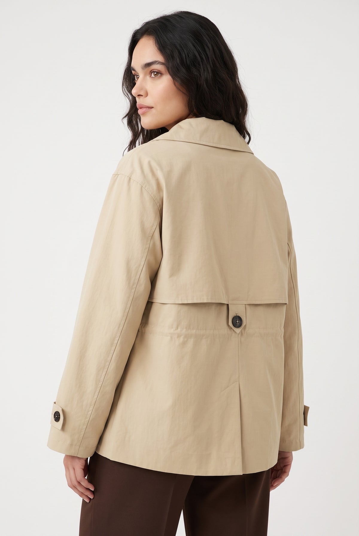 Beige Short Structured Trench Jacket
