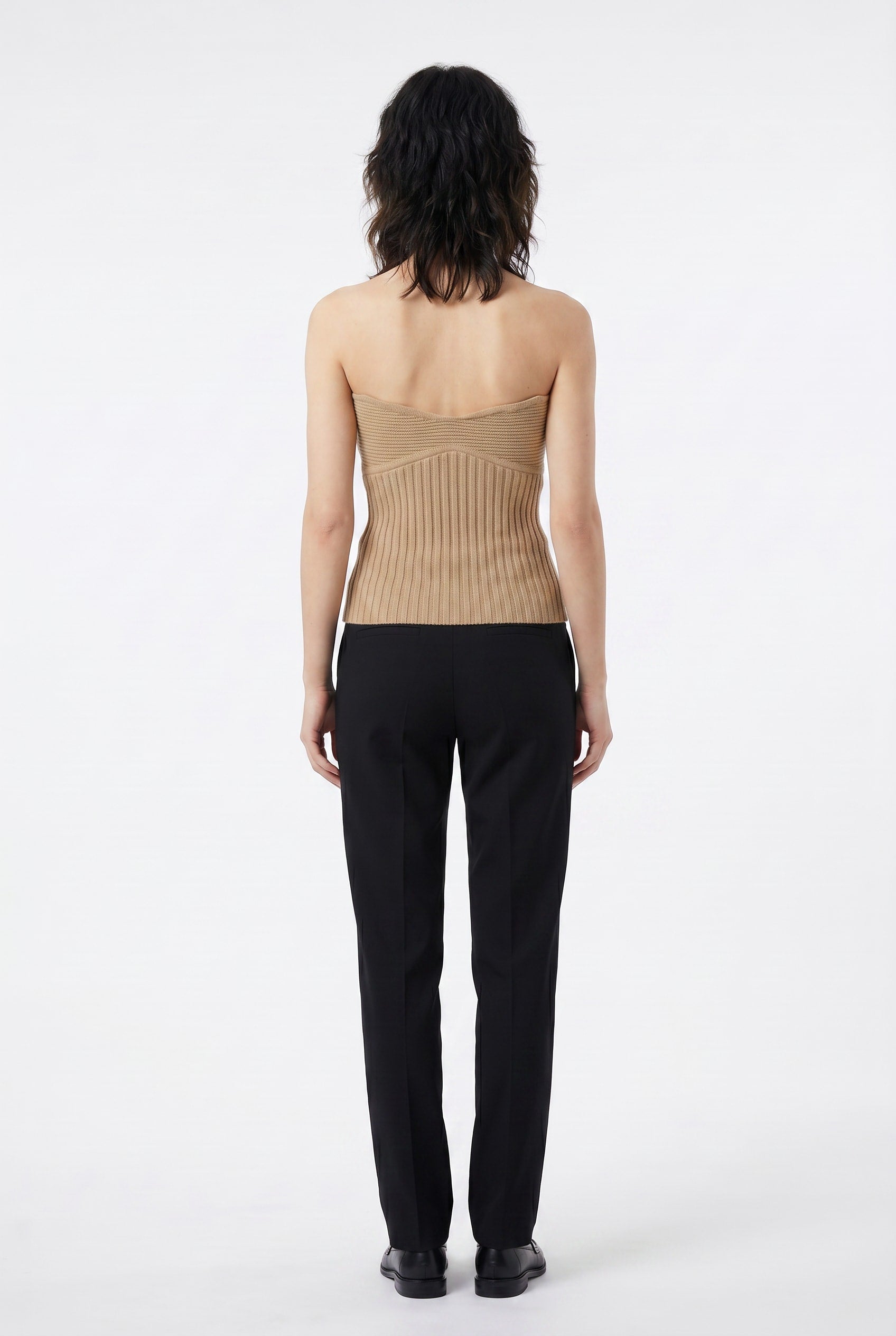 Camel Knit Strapless Ribbed Top