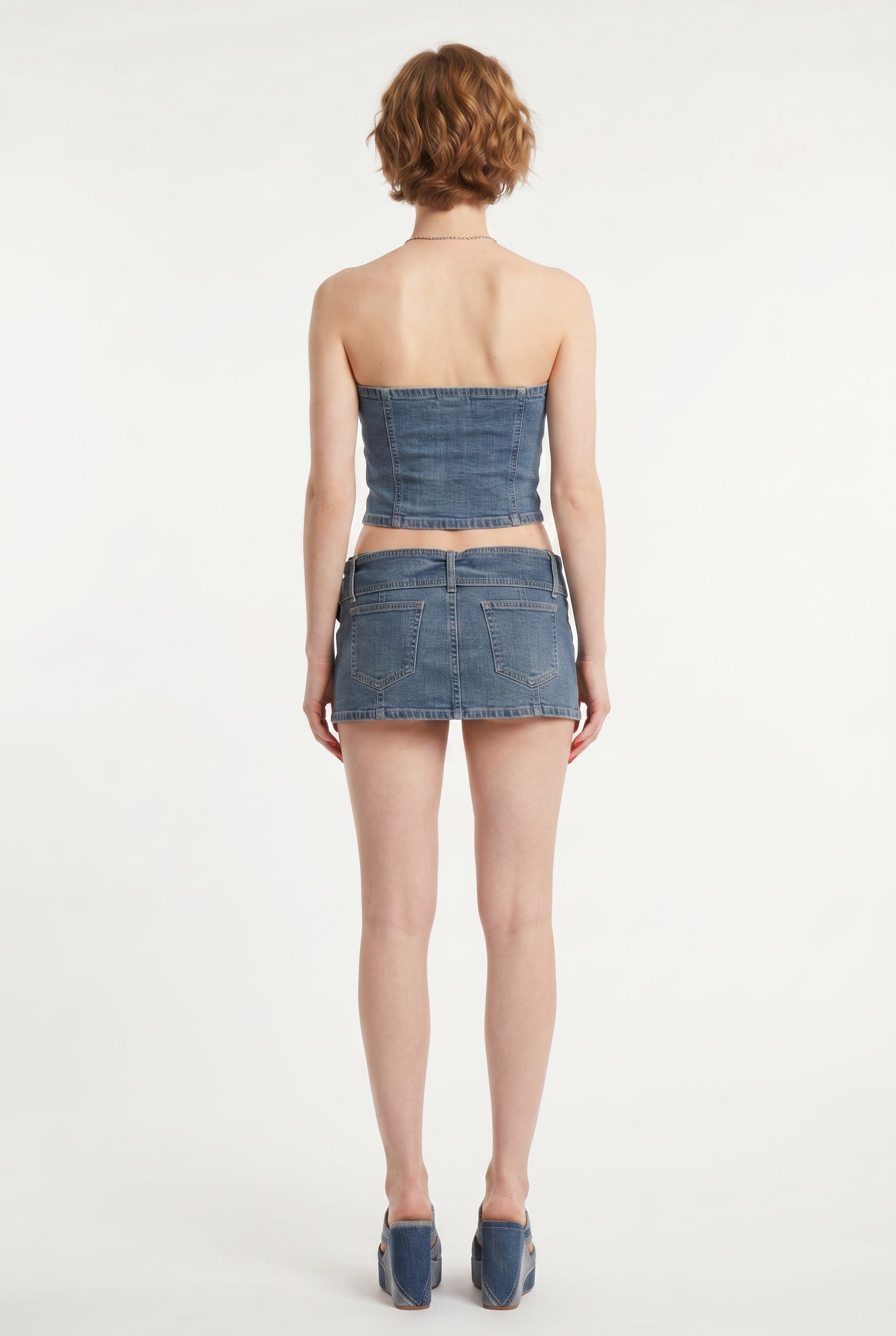 Blue Denim Strapless Crop Top