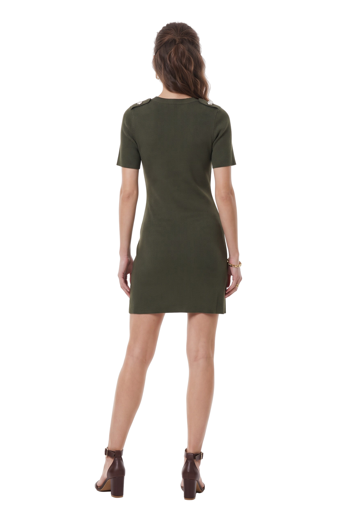 Olive Ribbed Button-Front Mini Dress