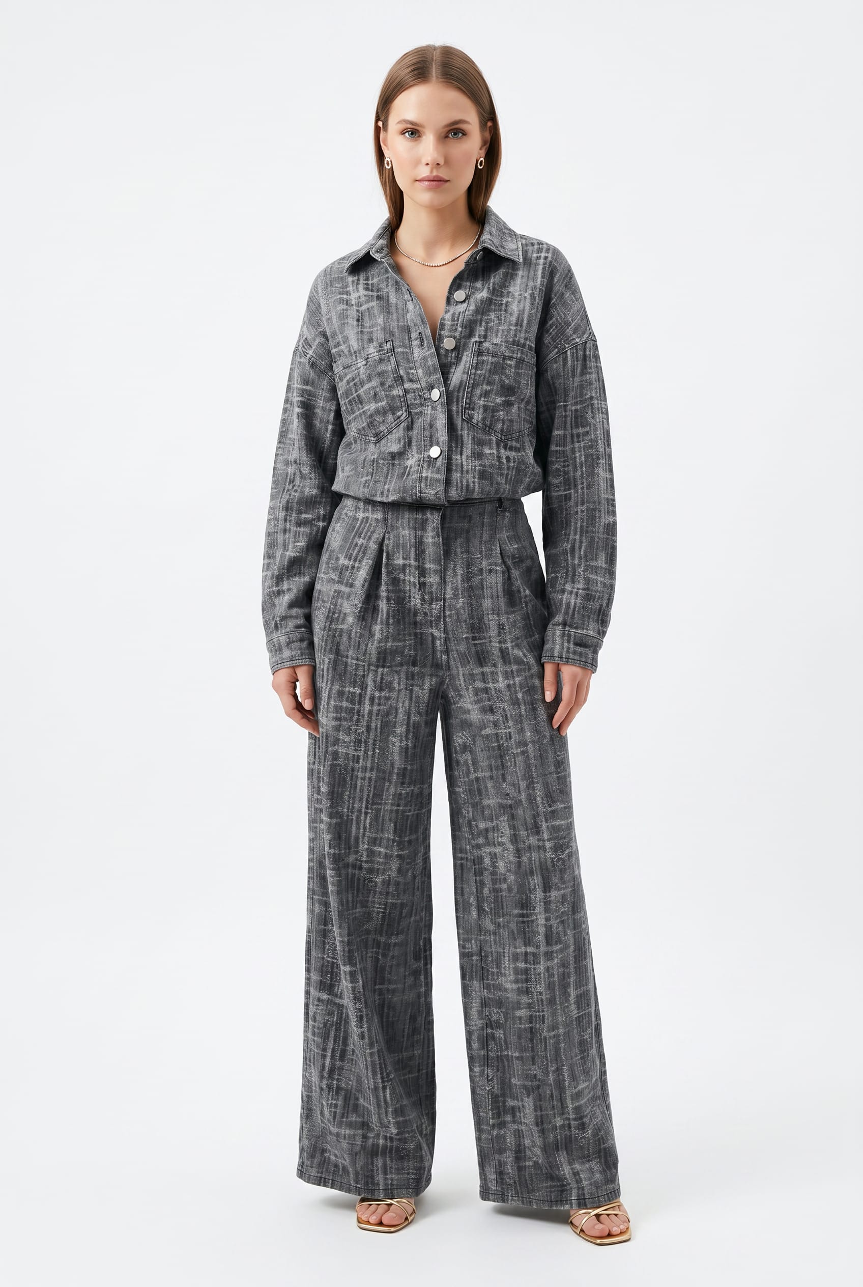 Grey Abstract Print Matching Set Outfit