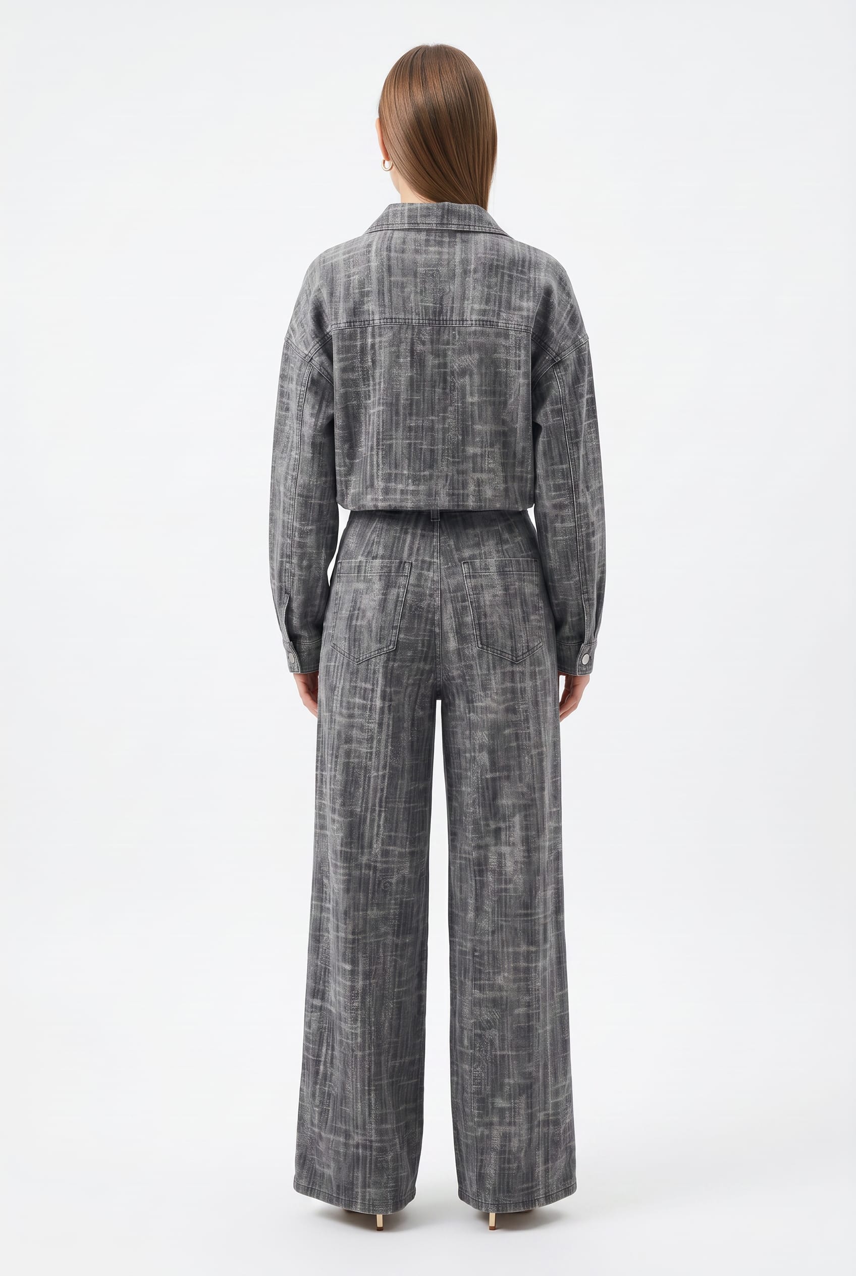 Grey Abstract Print Matching Set Outfit