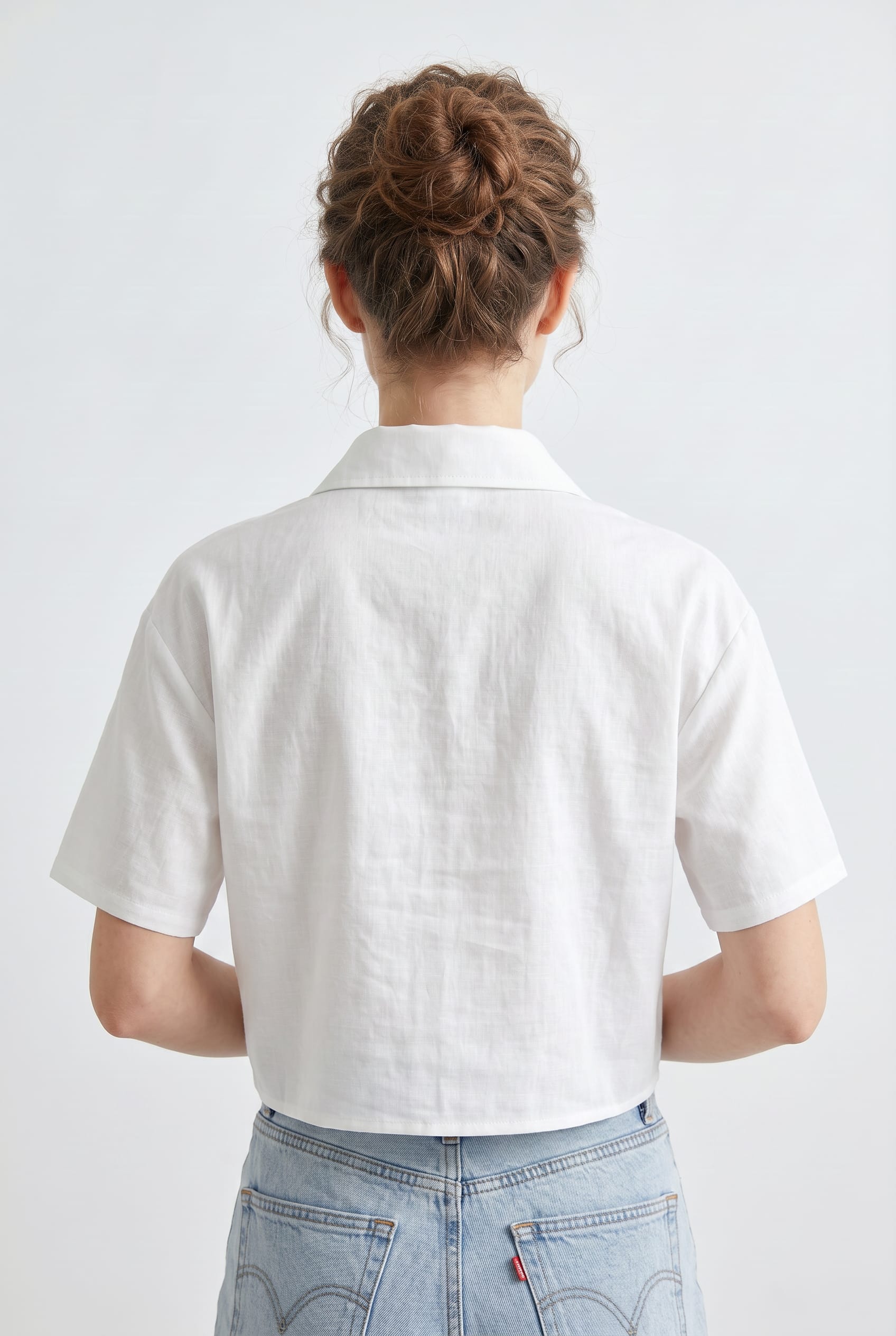 White Cropped Safari Shirt Bow Detail