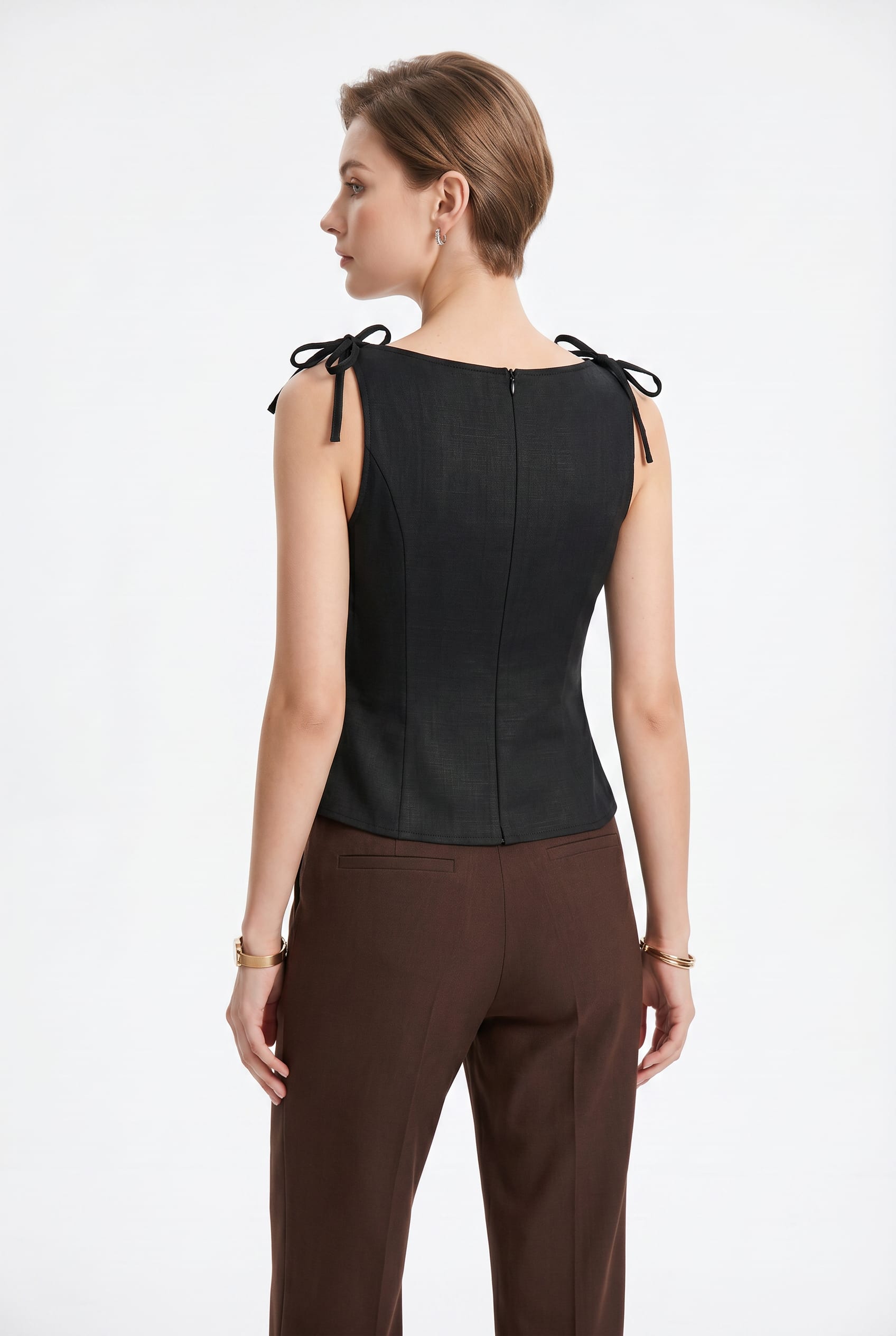 Black Embellished Button Front Vest Top