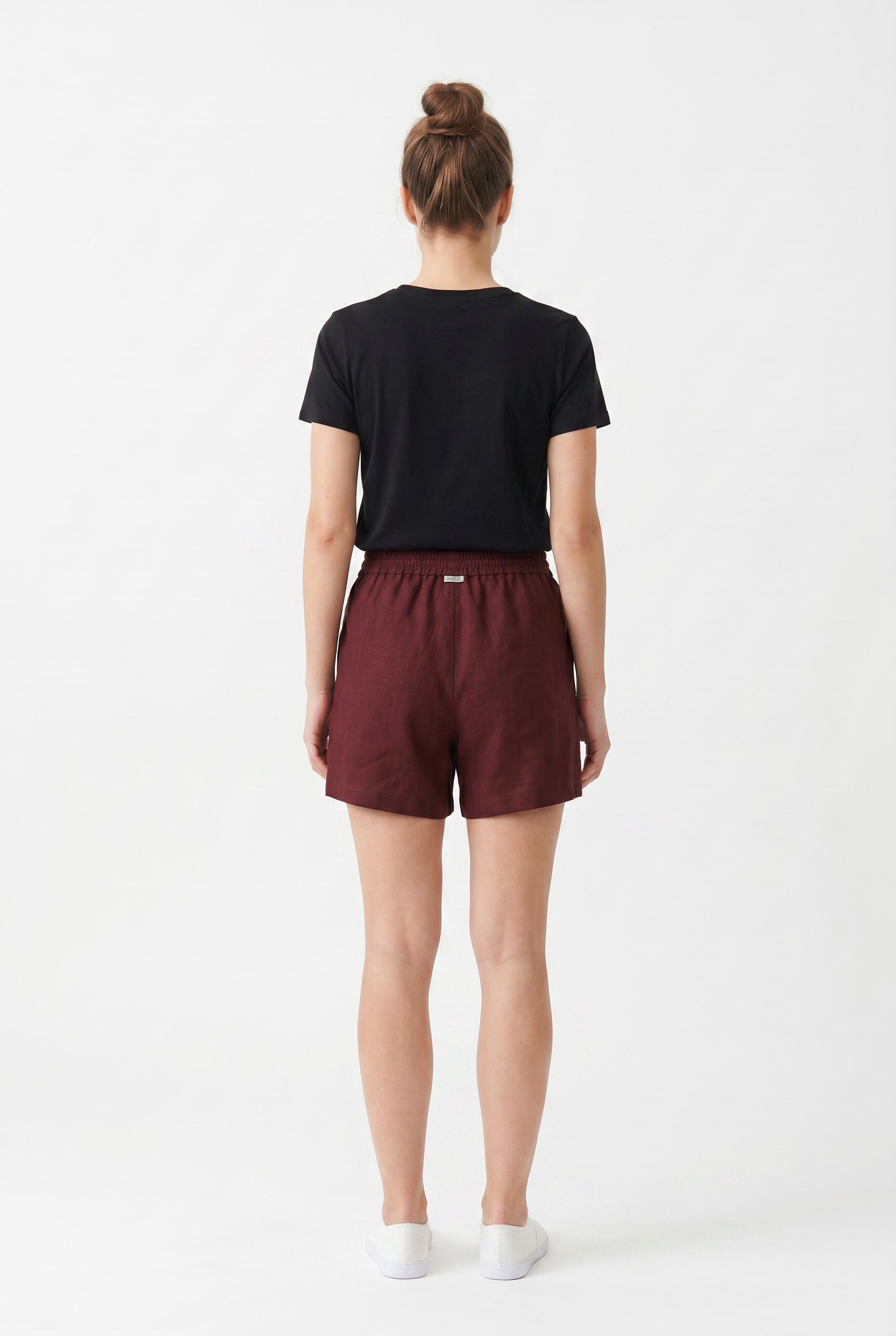 Burgundy Linen Drawstring Waist Shorts