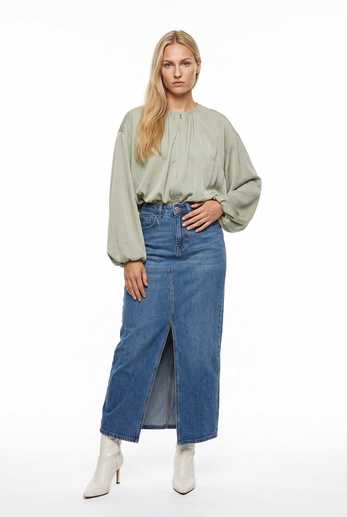 Sage Green Oversized Balloon Blouse