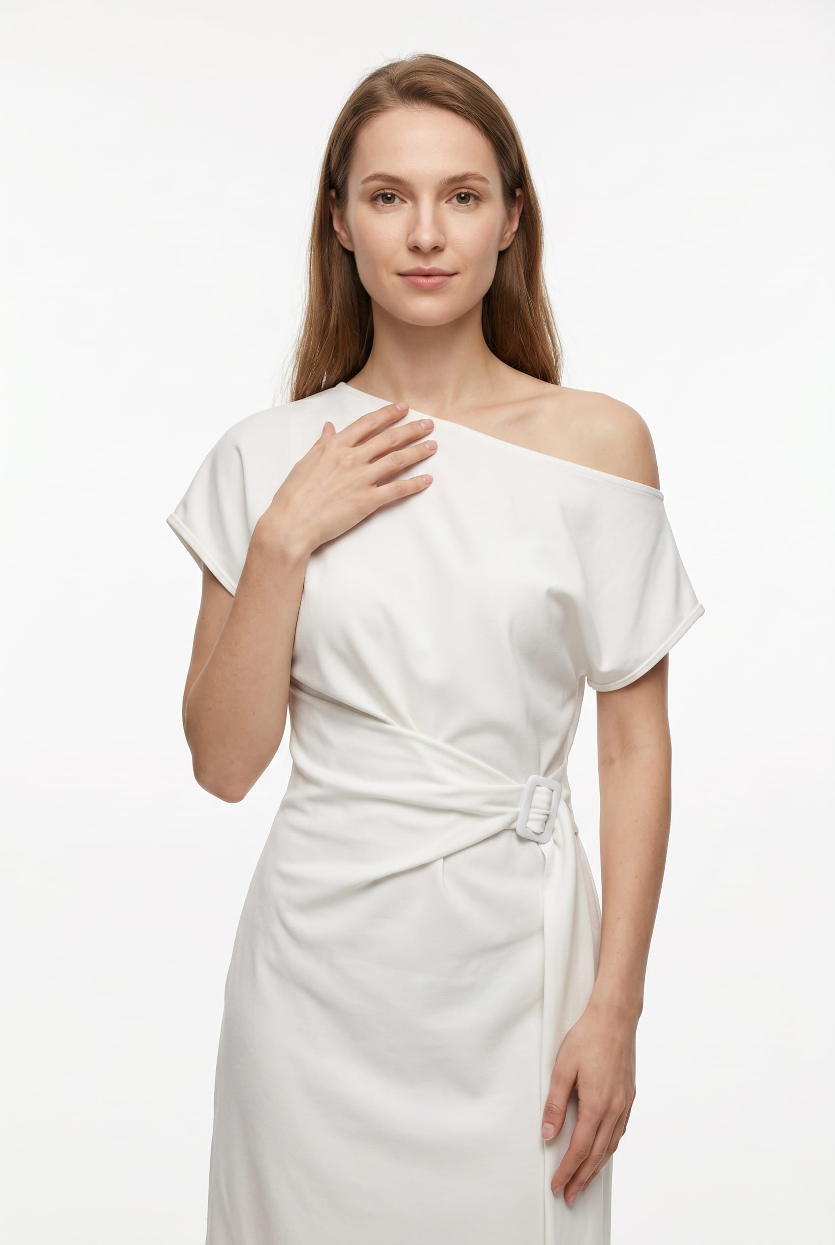 Ivory Off-Shoulder Wrap Side Buckle Top