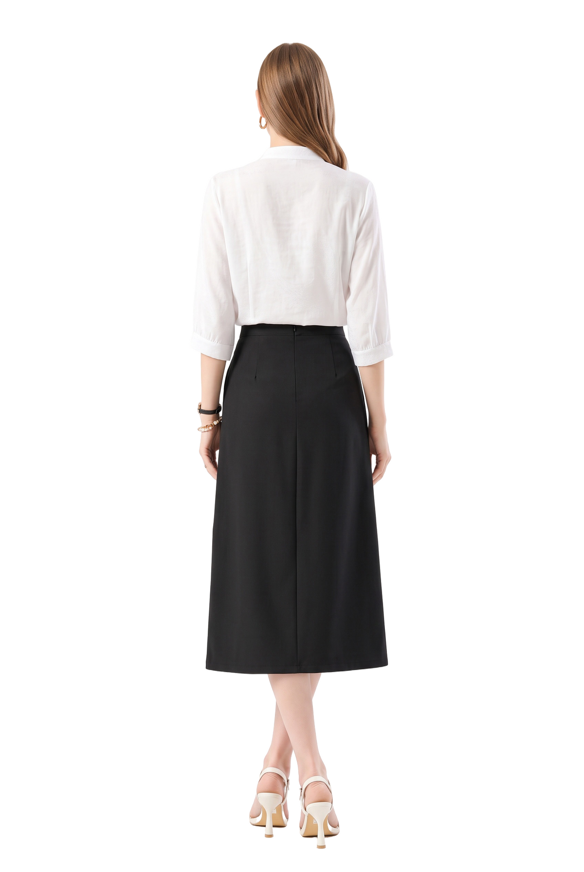 Black Wrap Structured Midi Skirt