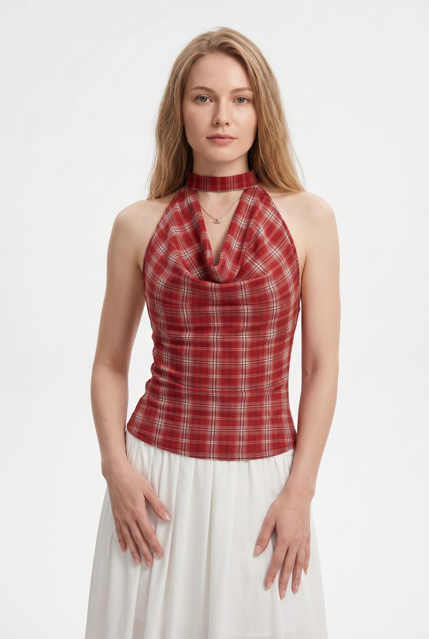 Red Plaid Halter Neck Top