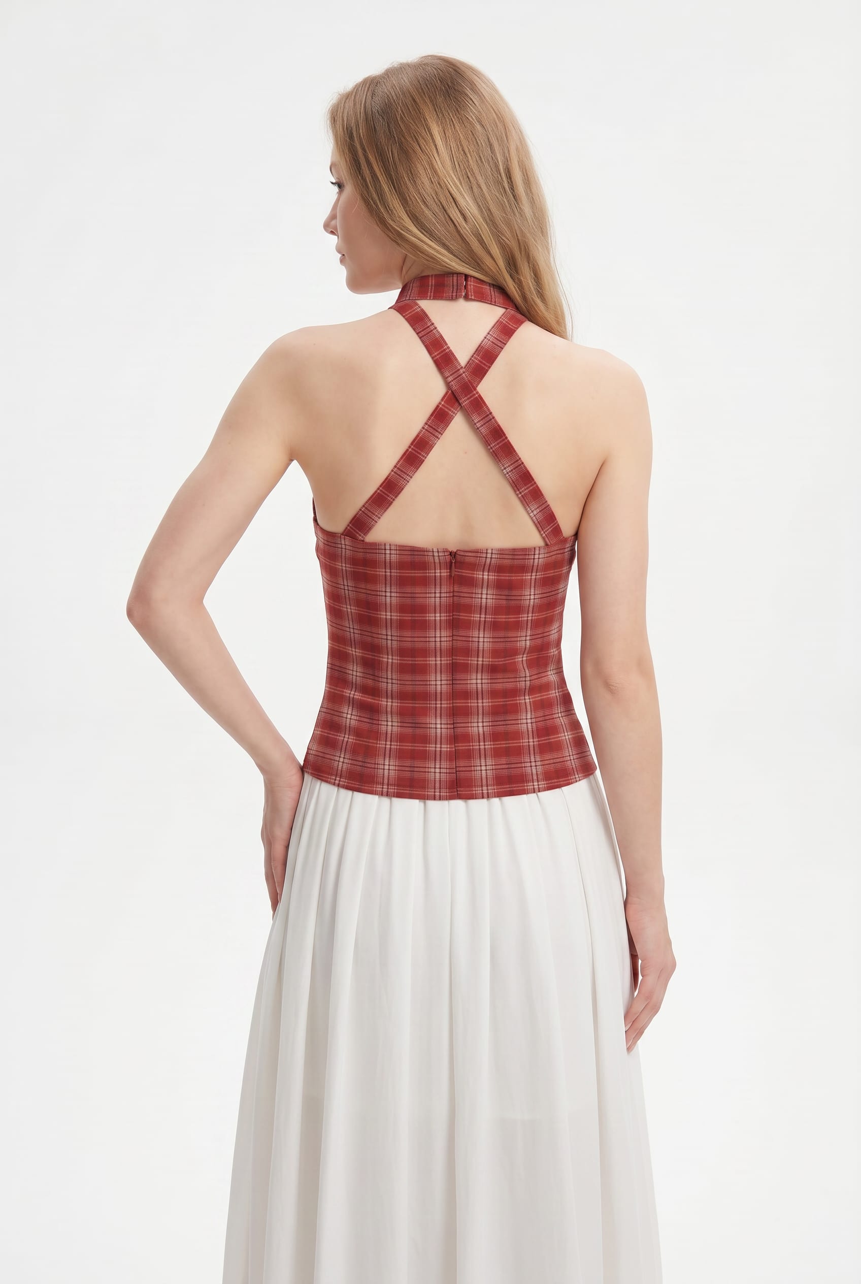 Red Plaid Halter Neck Top