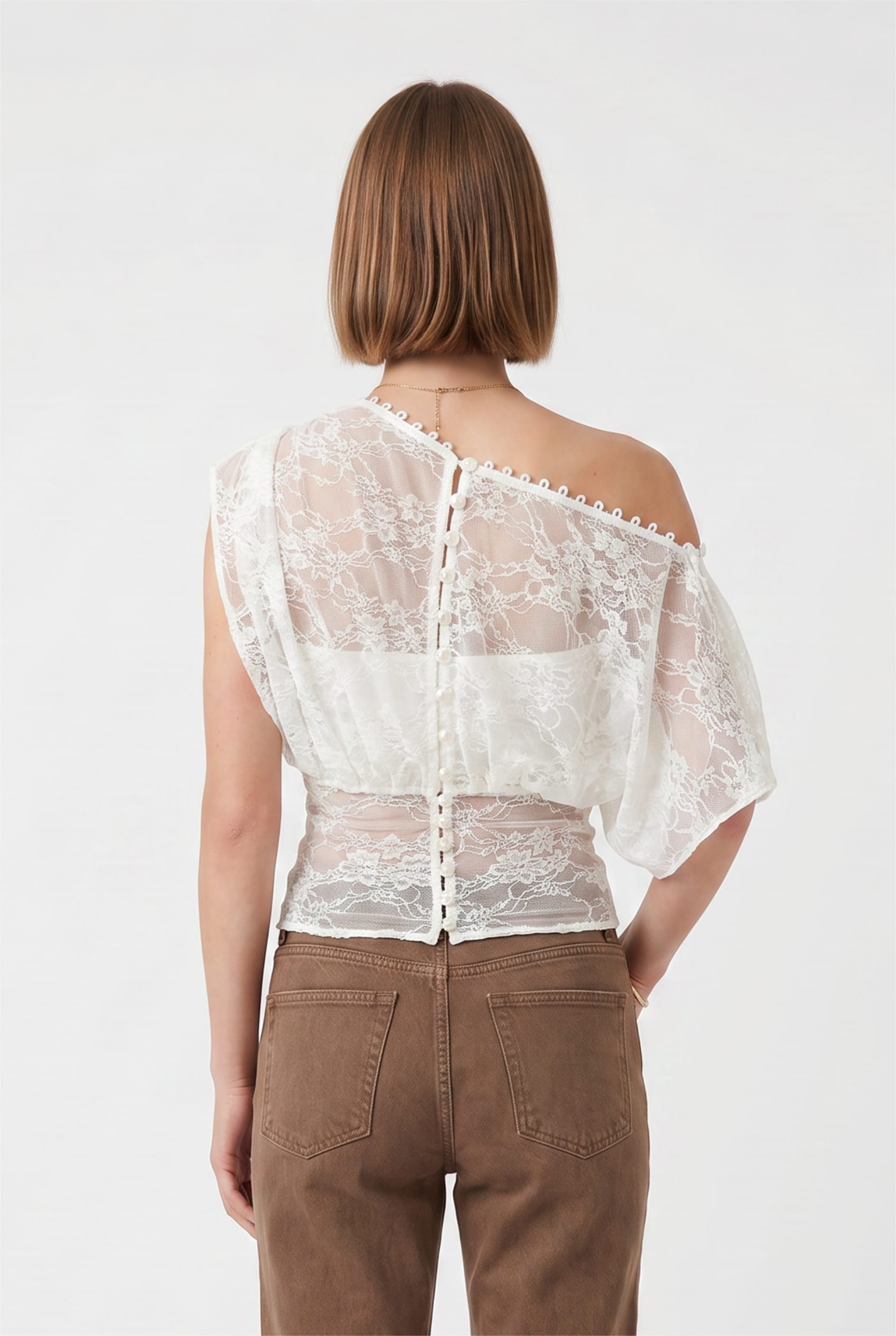 White Lace One-Shoulder Asymmetric Top