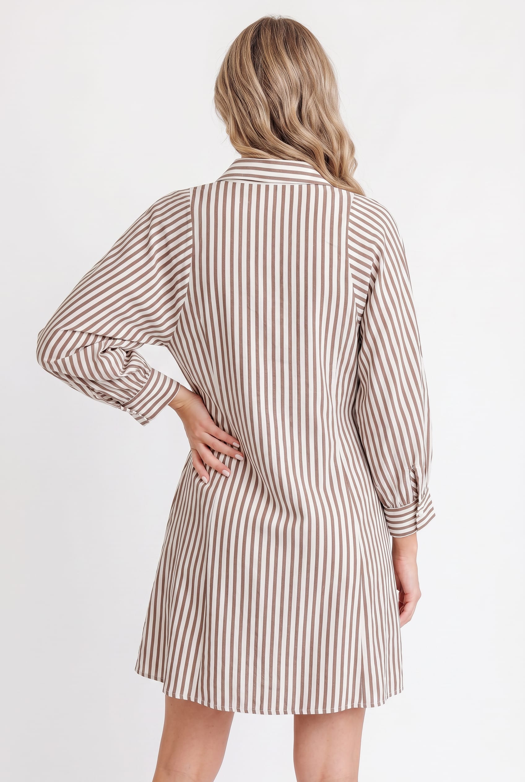 Taupe Stripe Belted Shirt Dress