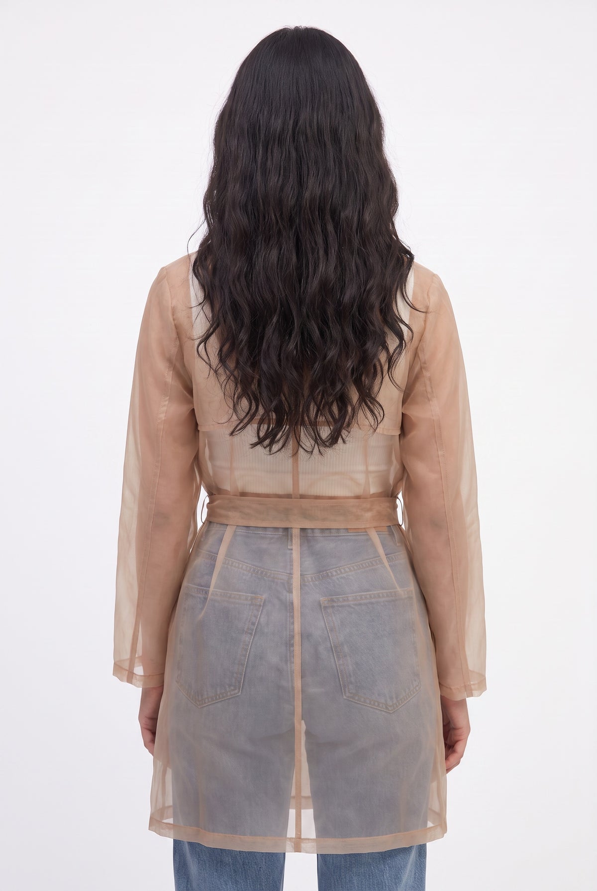 Beige Sheer Organza Trench Coat