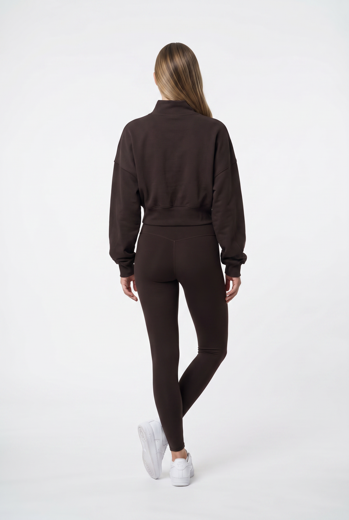 Brown Cropped Mock Neck Sweatshirt