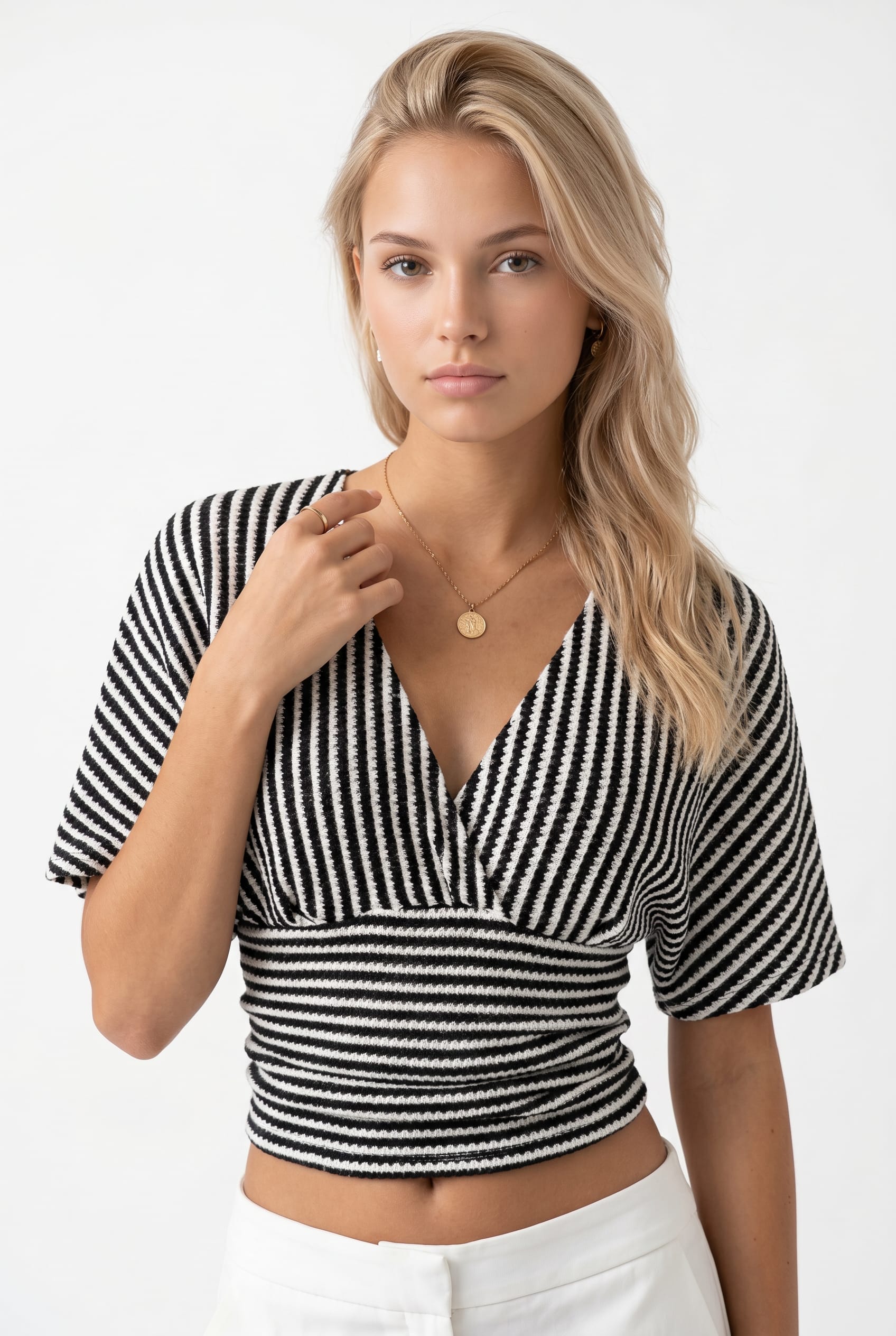 Black Stripe Ribbed Wrap Crop Top