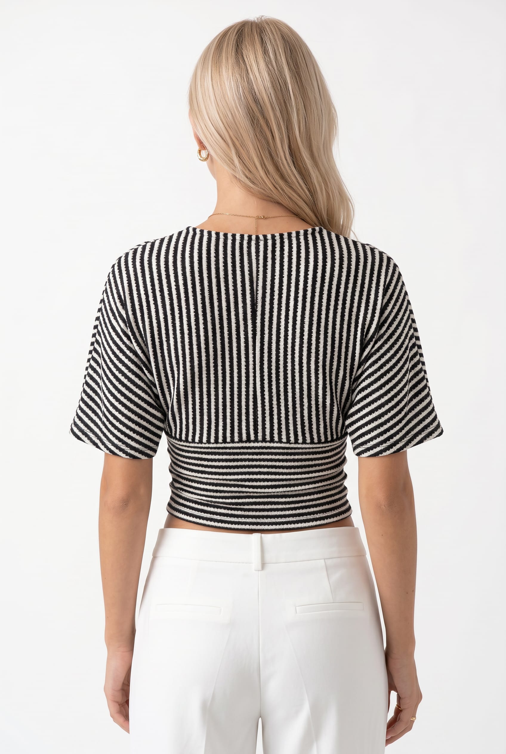 Black Stripe Ribbed Wrap Crop Top