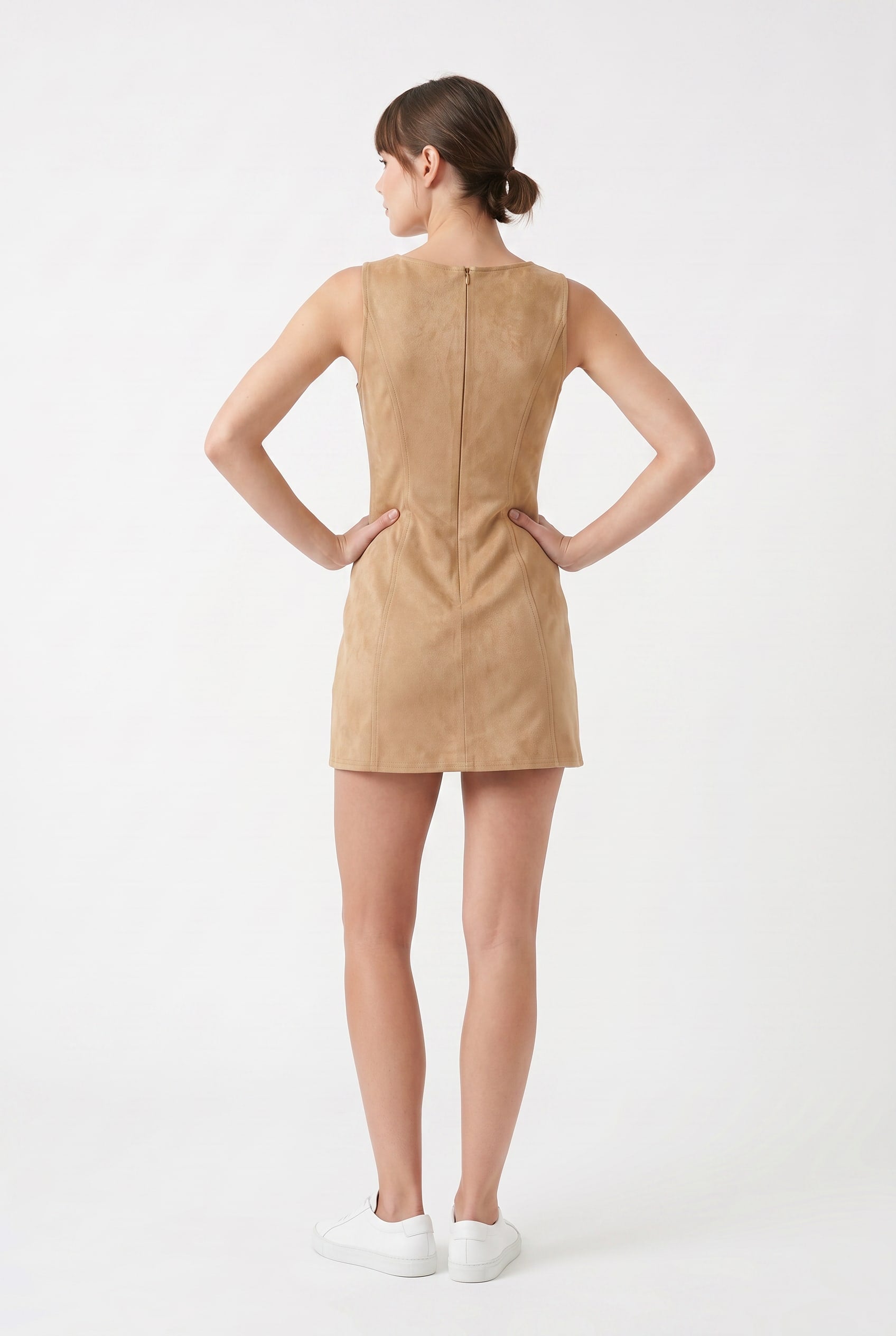 Camel Suede Sleeveless Mini Dress