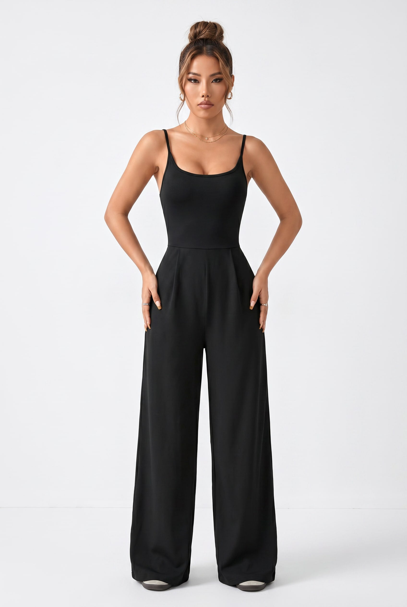 Black Wide Leg Pleated Jumpsuit