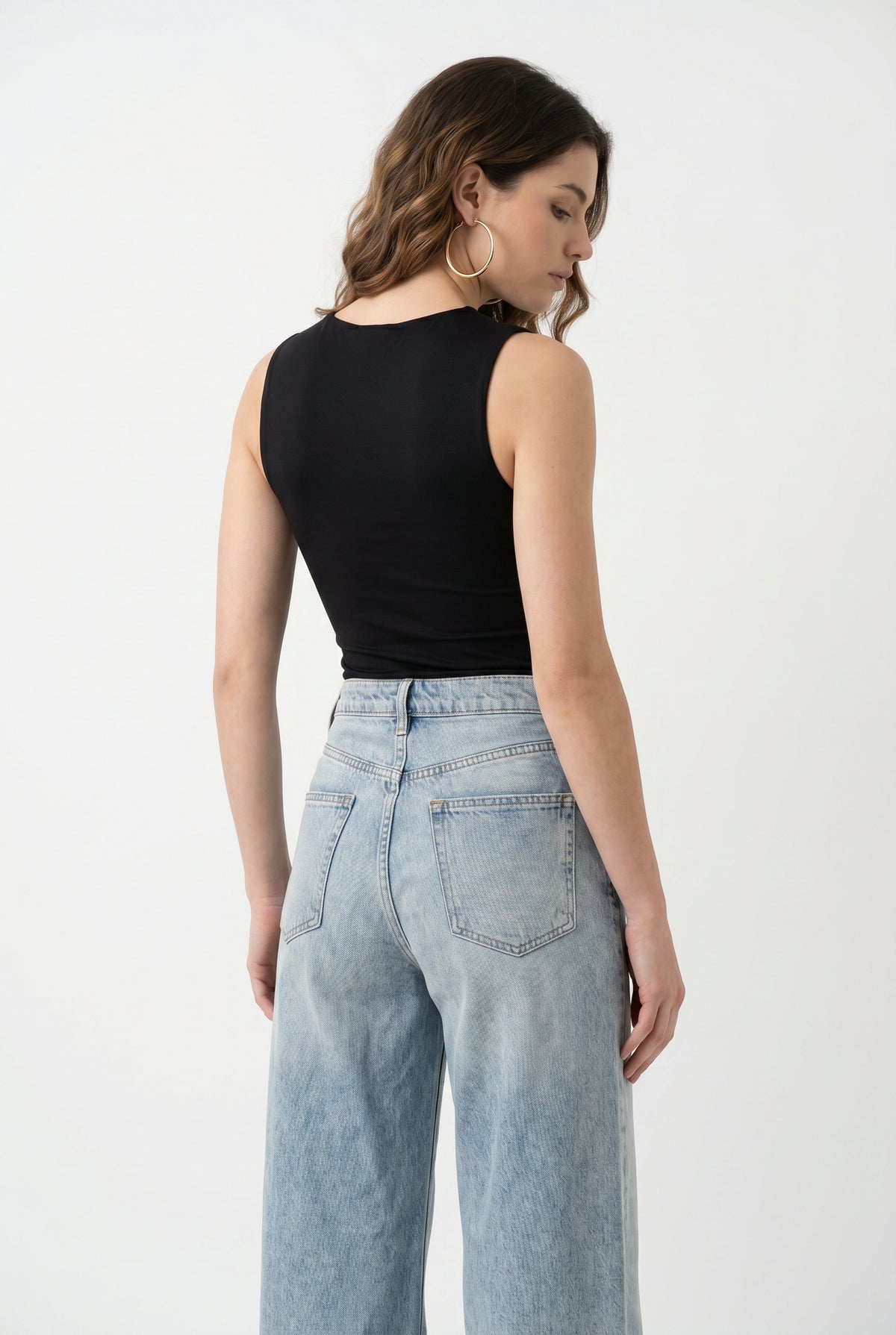 Black Square Neck Ruched Tank