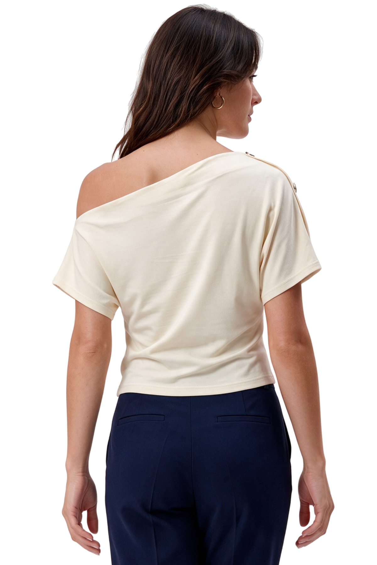 Cream Off-Shoulder Draped Blouse