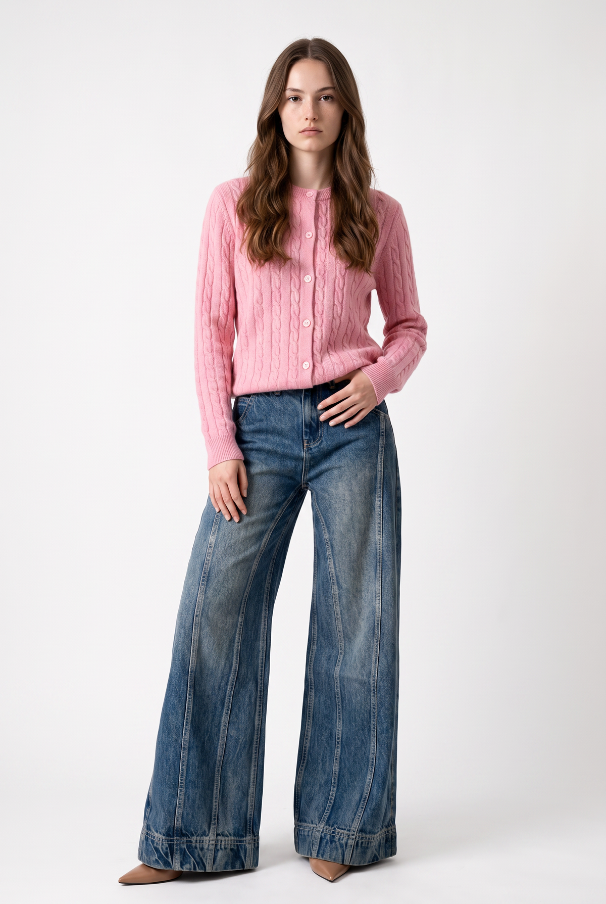 Pink Cable Knit Cropped Cardigan